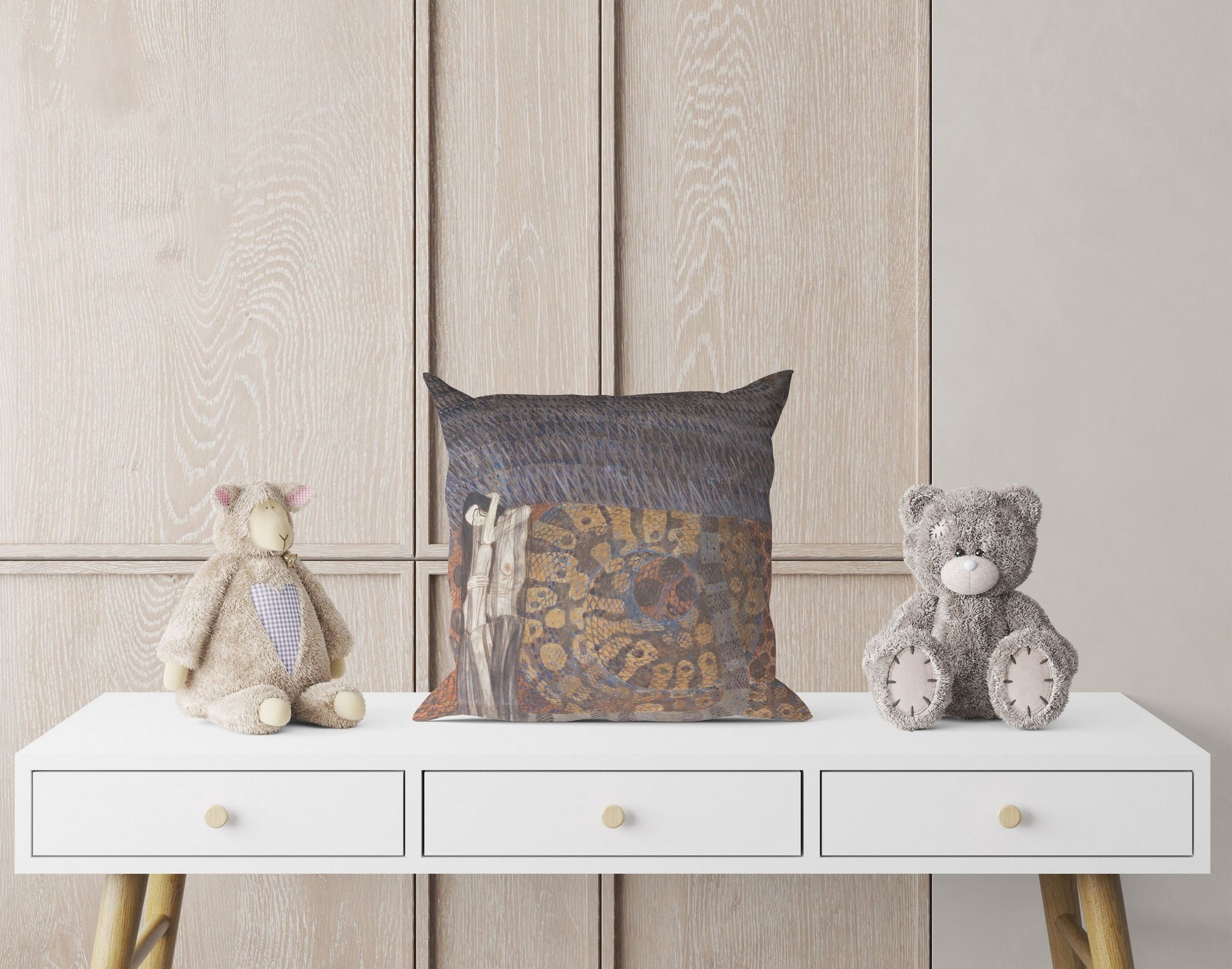 Gustav Klimt Famous Art Beethoven Frieze- -The Hostile Powers, Tapestry Pillows, Abstract Pillow, Artist Pillow, Gold, Contemporary Pillow
