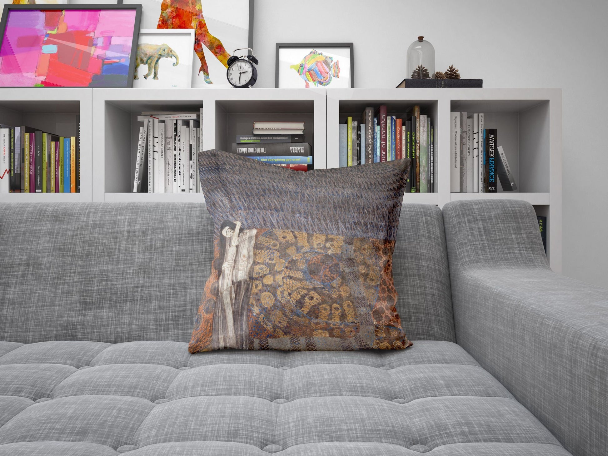 Gustav Klimt Famous Art Beethoven Frieze- -The Hostile Powers, Tapestry Pillows, Abstract Pillow, Artist Pillow, Gold, Contemporary Pillow