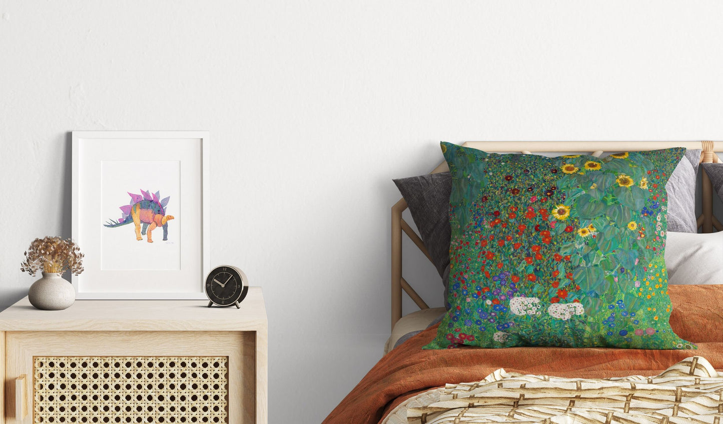 Gustav Klimt Famous Art Farm Garden With Sunflowers Throw Pillow Cover, Art Pillow, Green Pillow Cases, Art Nouveau Pillow, Square Pillow