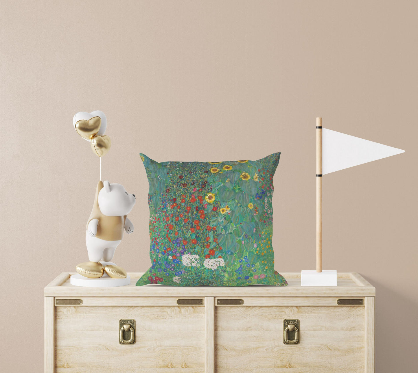 Gustav Klimt Famous Art Farm Garden With Sunflowers Throw Pillow Cover, Art Pillow, Green Pillow Cases, Art Nouveau Pillow, Square Pillow