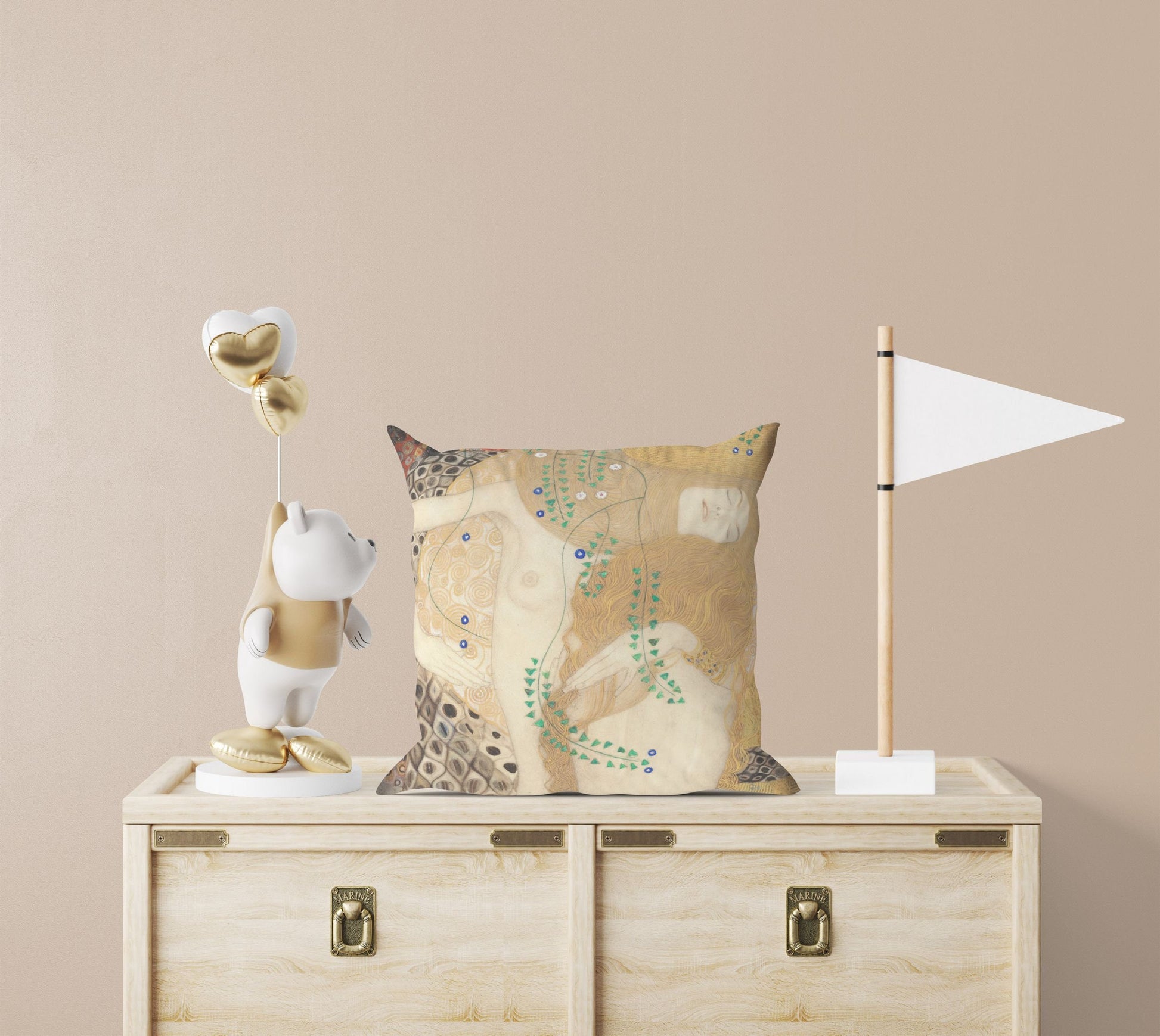 Gustav Klimt Famous Art Friends Water Serpants, Throw Pillow, Abstract Pillow, Soft Pillow Cases, Bright Yellow Pillow, Contemporary Pillow