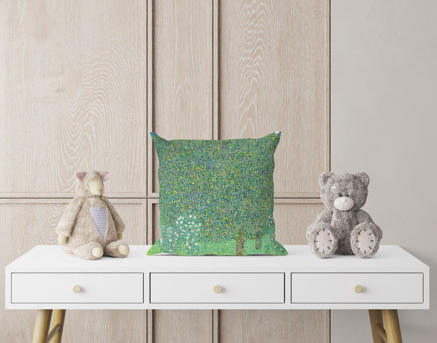 Gustav Klimt Famous Painting Rosebushes Under The Trees Throw Pillow Cover Artist Pillow, Green Pillow Cases, Farmhouse Pillow, Holiday Gift