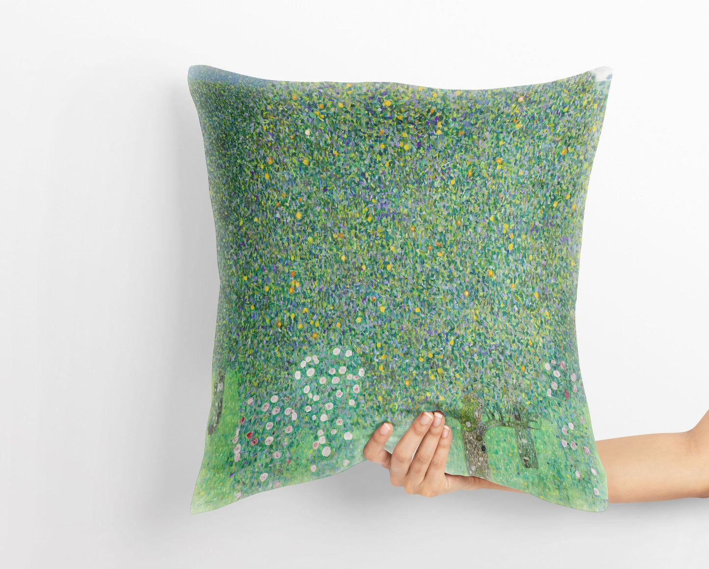 Gustav Klimt Famous Painting Rosebushes Under The Trees Throw Pillow Cover Artist Pillow, Green Pillow Cases, Farmhouse Pillow, Holiday Gift
