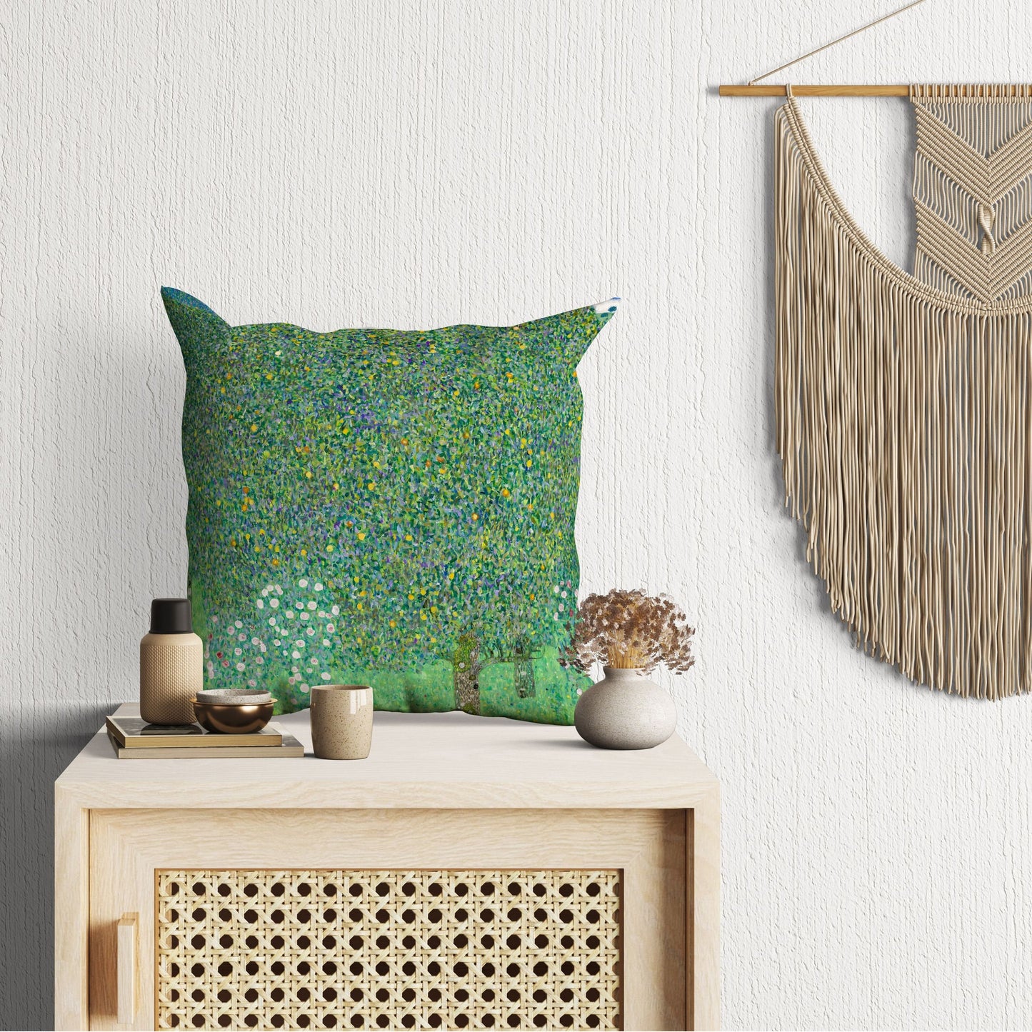 Gustav Klimt Famous Painting Rosebushes Under The Trees Throw Pillow Cover Artist Pillow, Green Pillow Cases, Farmhouse Pillow, Holiday Gift