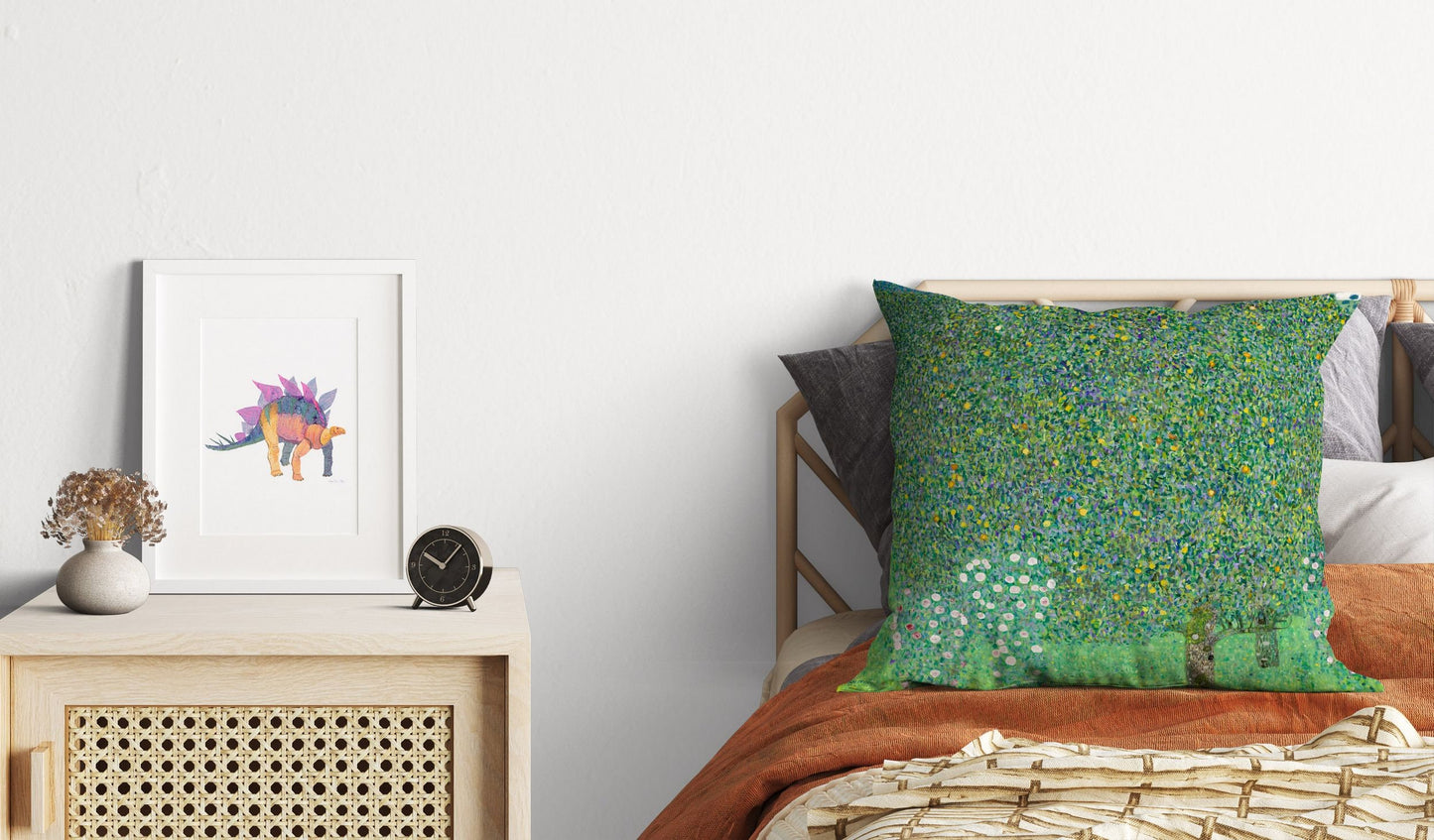 Gustav Klimt Famous Painting Rosebushes Under The Trees Throw Pillow Cover Artist Pillow, Green Pillow Cases, Farmhouse Pillow, Holiday Gift
