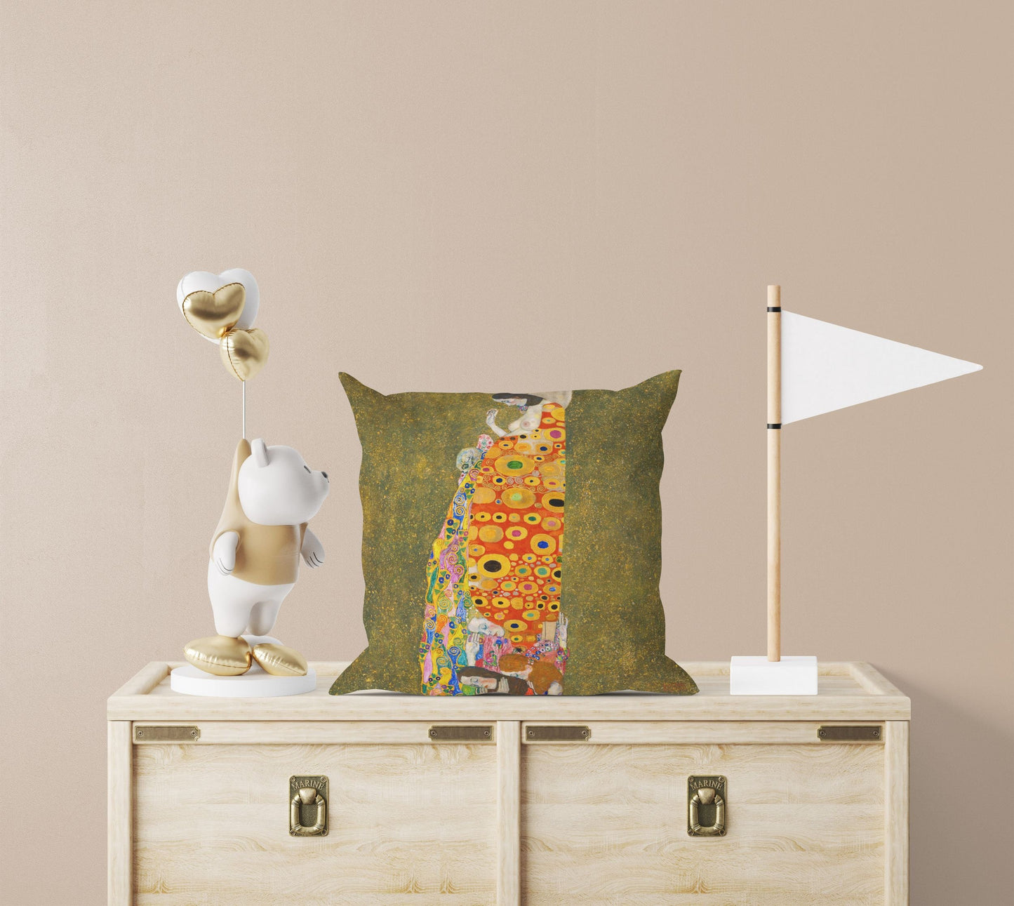 Gustav Klimt Famous Painting Hope II, Decorative Pillow, Abstract Throw Pillow Cover, Soft Pillow Cases, Bright Yellow Pillow, Modern Pillow