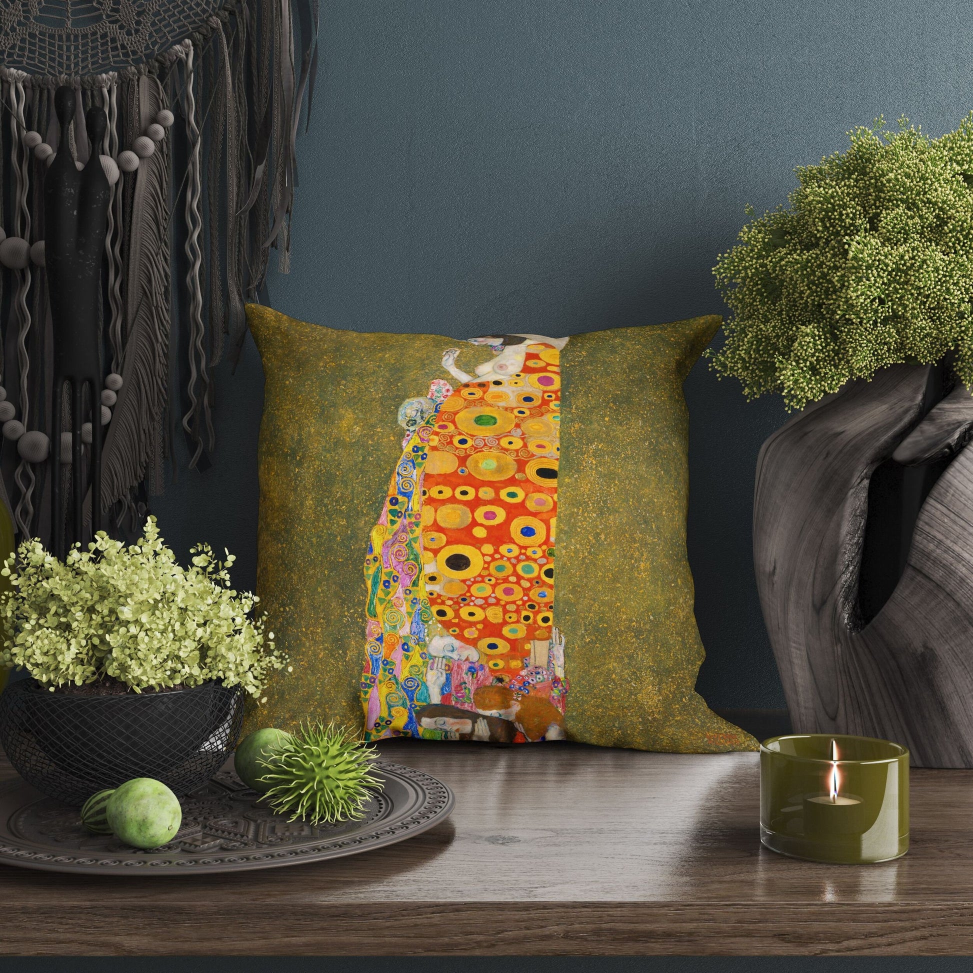 Gustav Klimt Famous Painting Hope II, Decorative Pillow, Abstract Throw Pillow Cover, Soft Pillow Cases, Bright Yellow Pillow, Modern Pillow