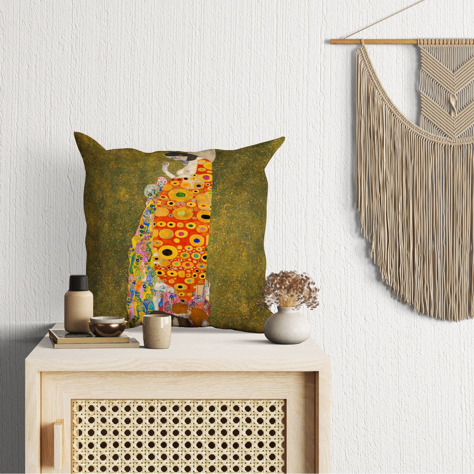Gustav Klimt Famous Painting Hope II, Decorative Pillow, Abstract Throw Pillow Cover, Soft Pillow Cases, Bright Yellow Pillow, Modern Pillow