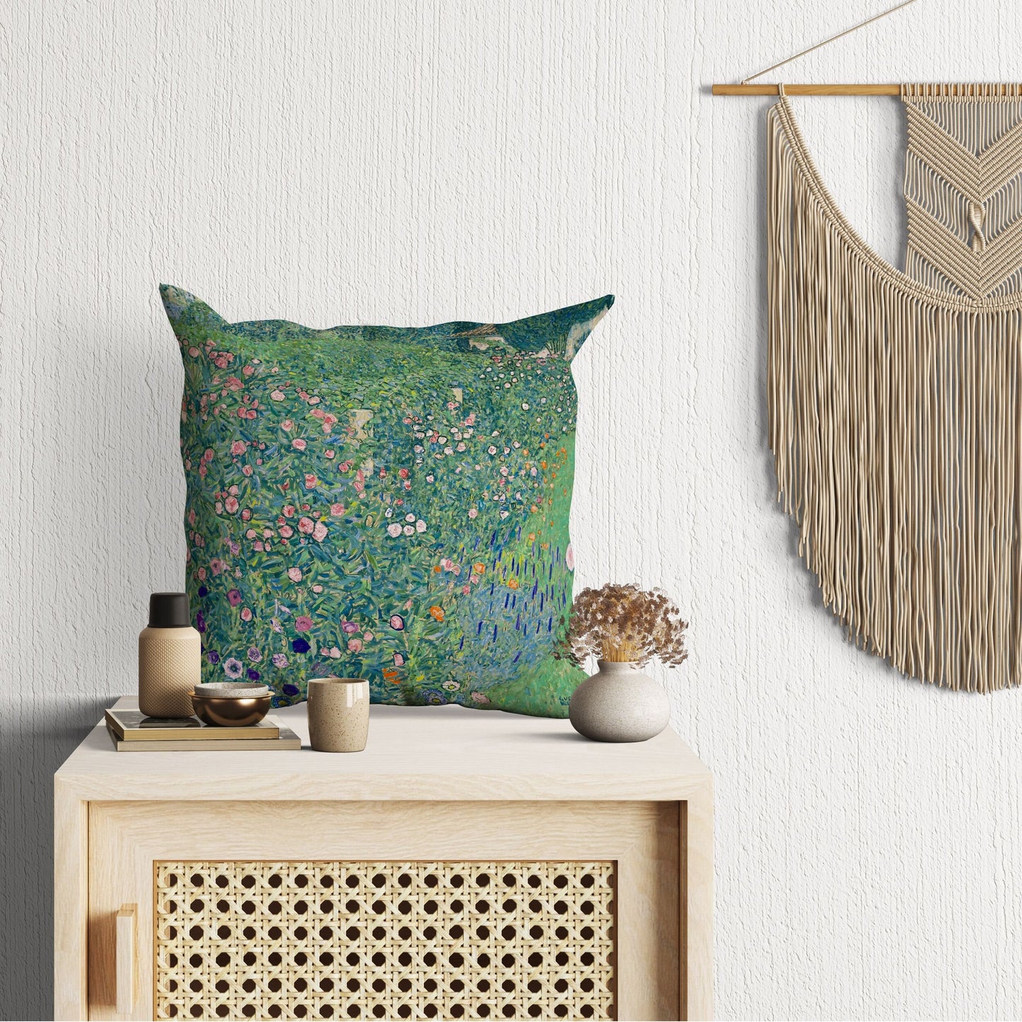 Gustav Klimt Famous Painting Italian Garden Landscape, Abstract Throw Pillow Cover, Designer Pillow, Green Pillow Cases, Sofa Pillows