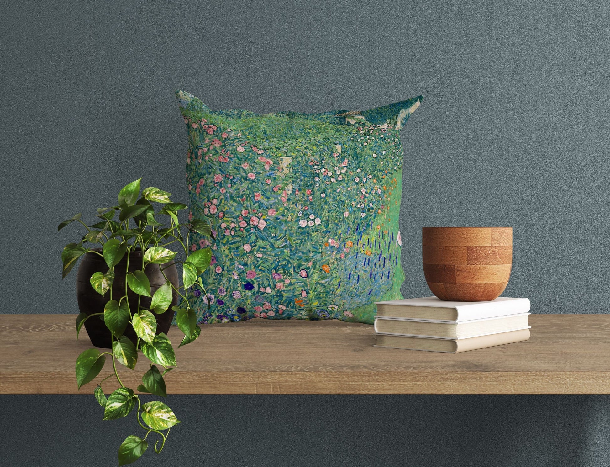 Gustav Klimt Famous Painting Italian Garden Landscape, Abstract Throw Pillow Cover, Designer Pillow, Green Pillow Cases, Sofa Pillows