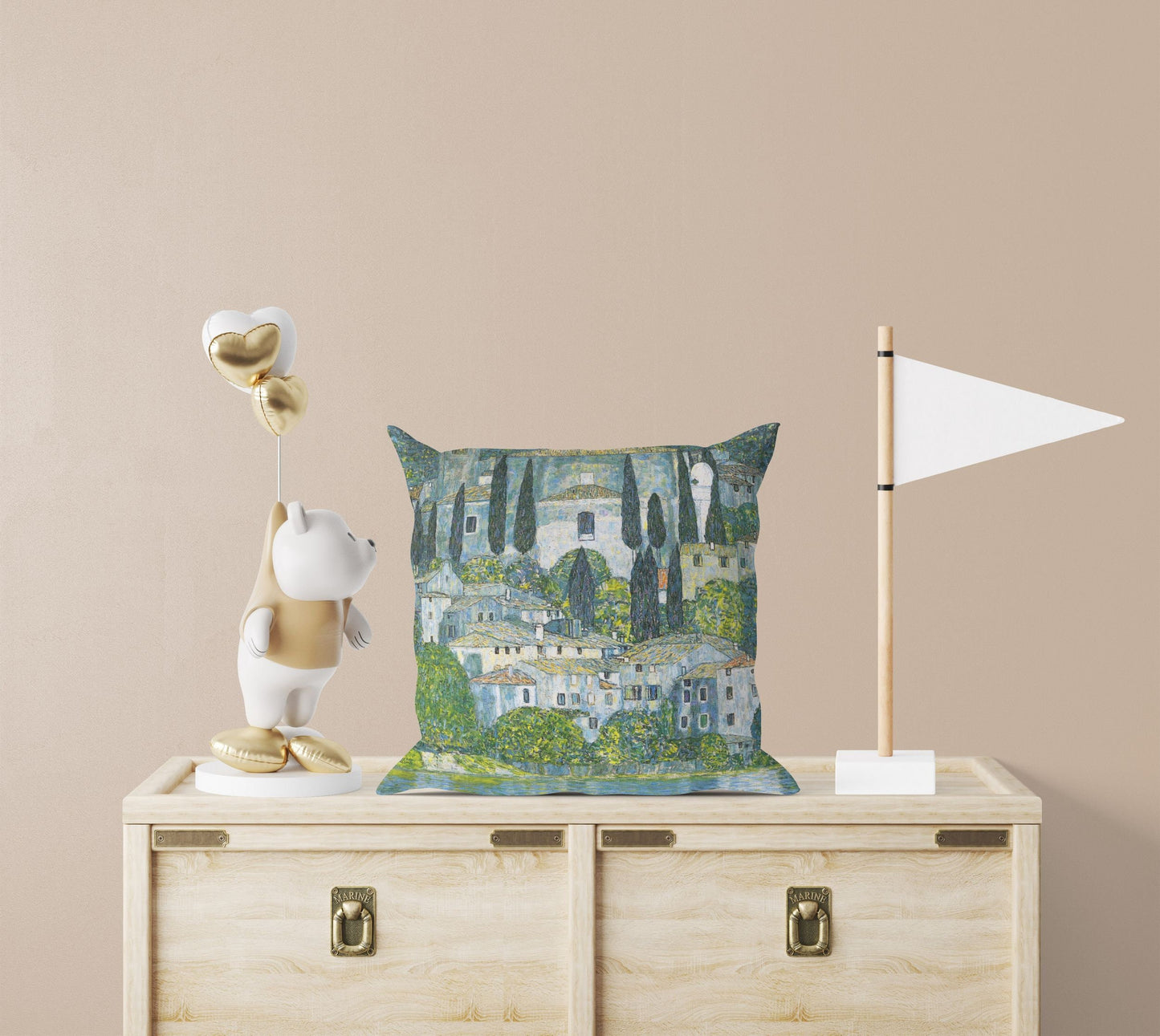Gustav Klimt Famous Painting Kirche In Cassone, Decorative Pillow, Abstract Pillow, Designer Pillow, Green Pillow Cases, Modern Pillow