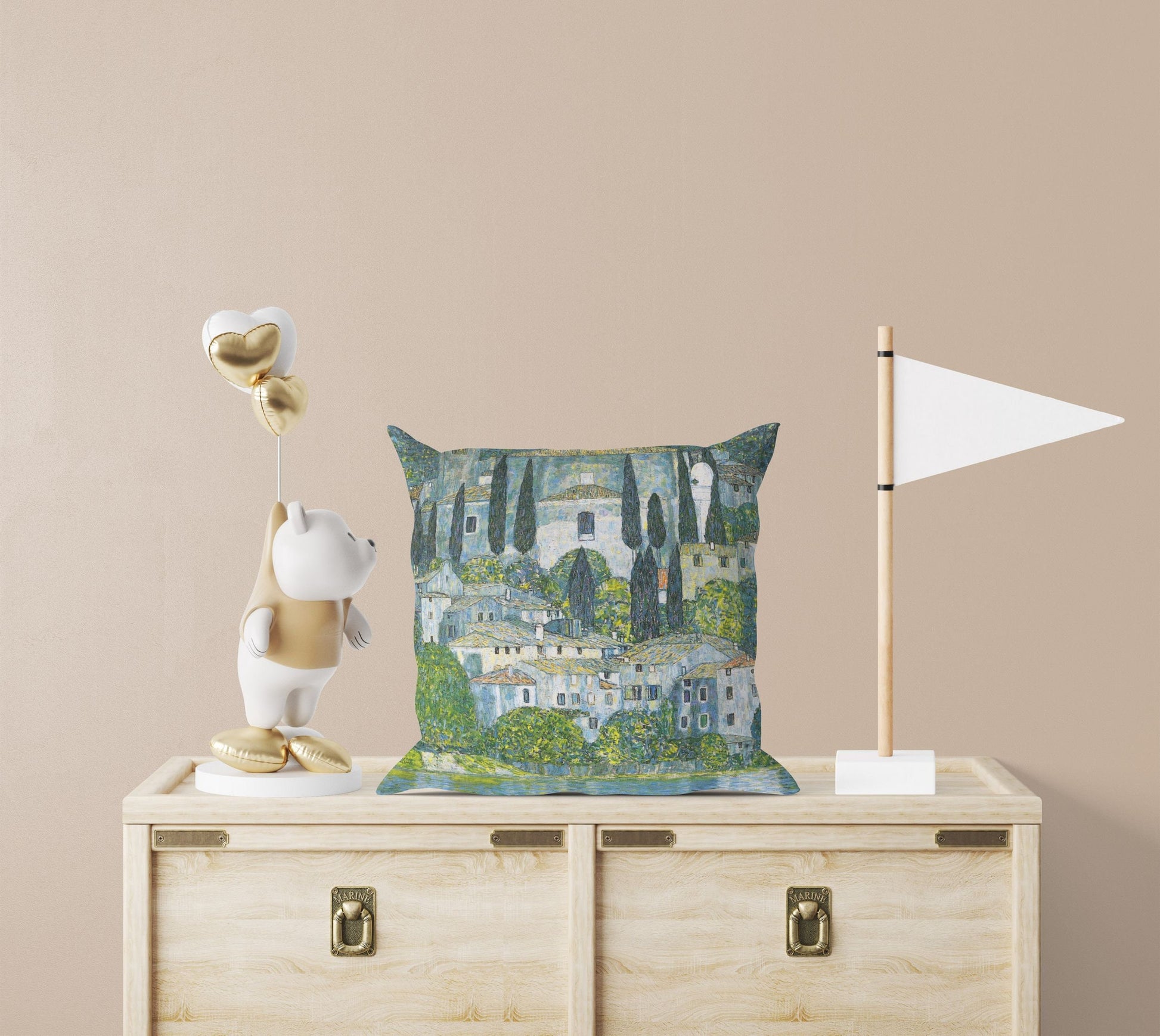Gustav Klimt Famous Painting Kirche In Cassone, Decorative Pillow, Abstract Pillow, Designer Pillow, Green Pillow Cases, Modern Pillow
