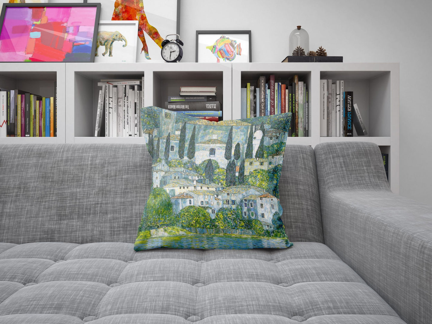 Gustav Klimt Famous Painting Kirche In Cassone, Decorative Pillow, Abstract Pillow, Designer Pillow, Green Pillow Cases, Modern Pillow