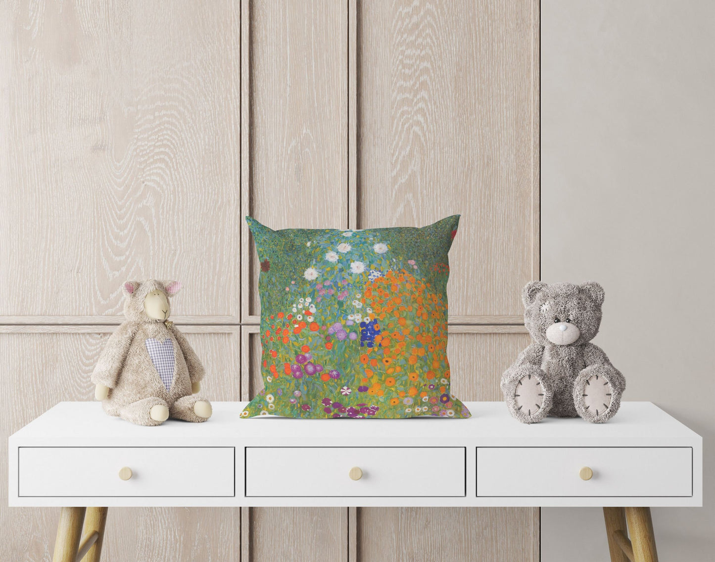 Gustav Klimt Famous Painting Bauerngarten, Pillow Case, Abstract Throw Pillow Cover, Green Pillow Cases, Contemporary Pillow, Square Pillow