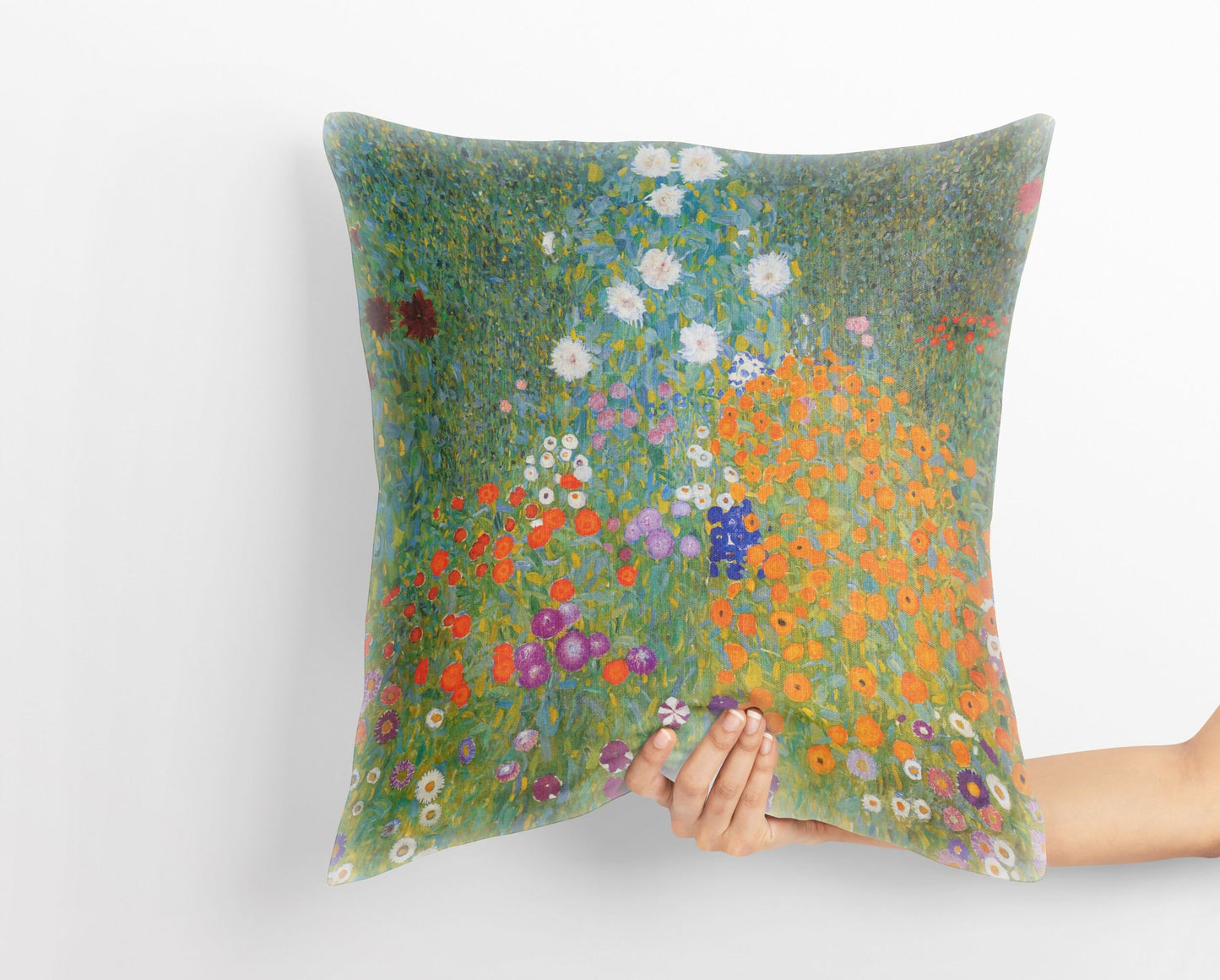 Gustav Klimt Famous Painting Bauerngarten, Pillow Case, Abstract Throw Pillow Cover, Green Pillow Cases, Contemporary Pillow, Square Pillow