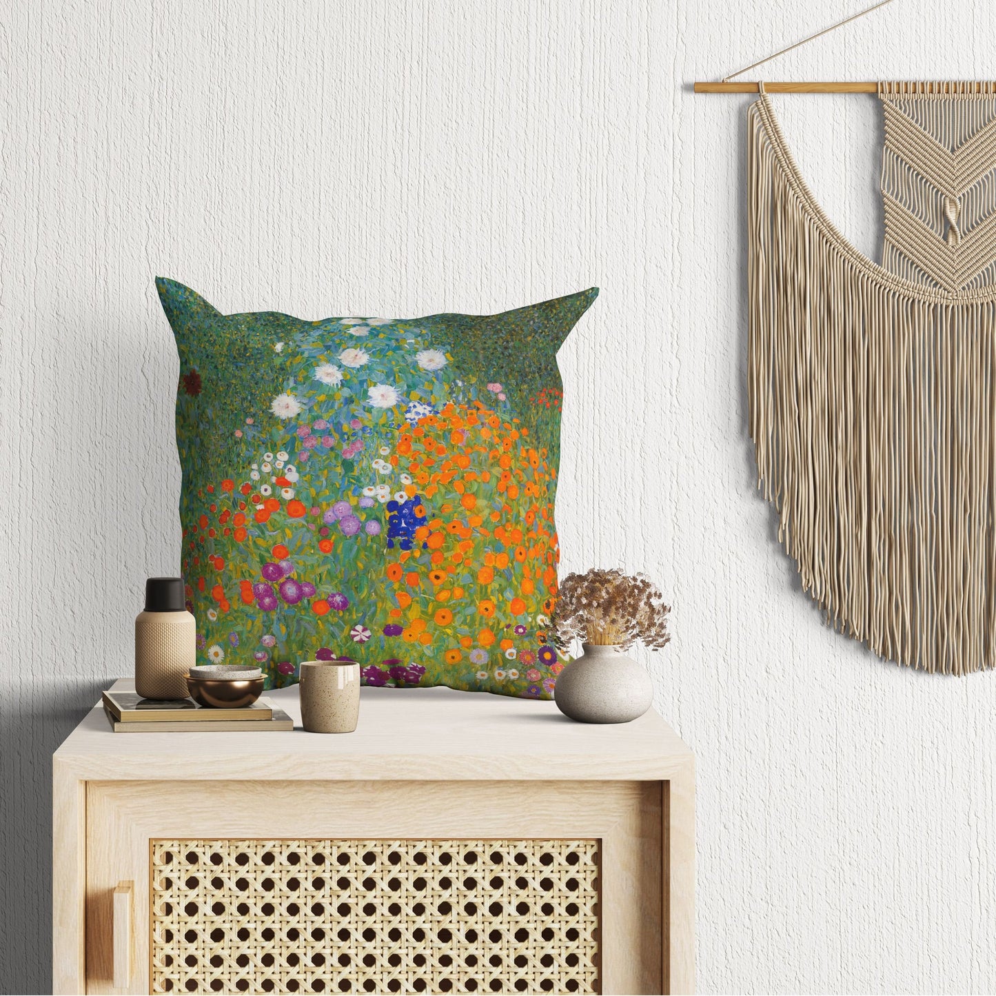 Gustav Klimt Famous Painting Bauerngarten, Pillow Case, Abstract Throw Pillow Cover, Green Pillow Cases, Contemporary Pillow, Square Pillow