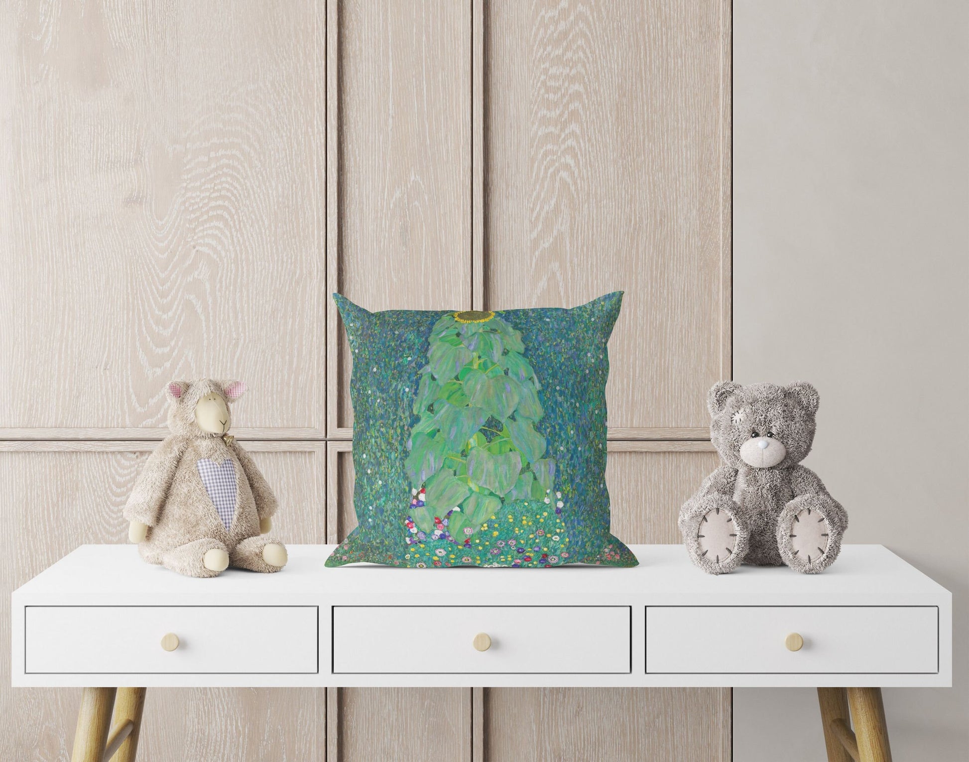 Gustav Klimt Famous Painting Sunflower, Decorative Pillow, Abstract Pillow, Soft Pillow Cases, Green Pillow Cases, Modern Pillow