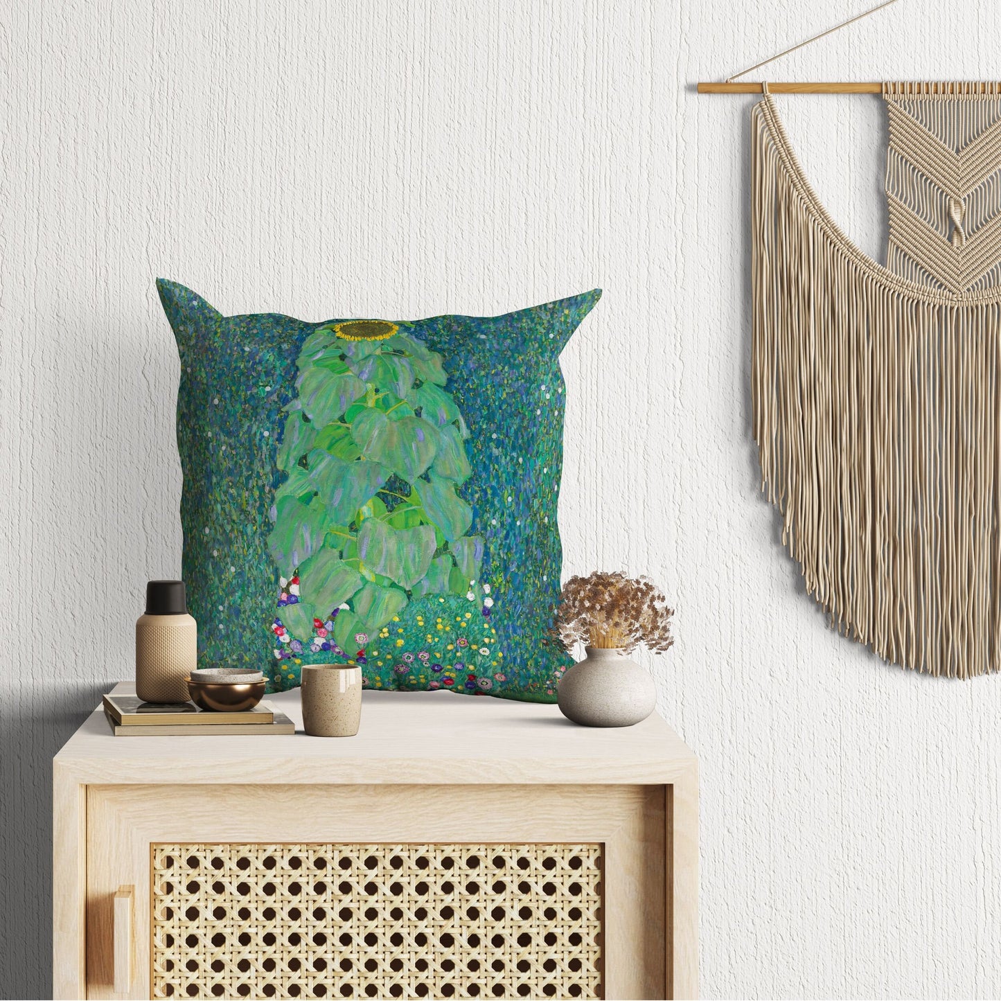 Gustav Klimt Famous Painting Sunflower, Decorative Pillow, Abstract Pillow, Soft Pillow Cases, Green Pillow Cases, Modern Pillow