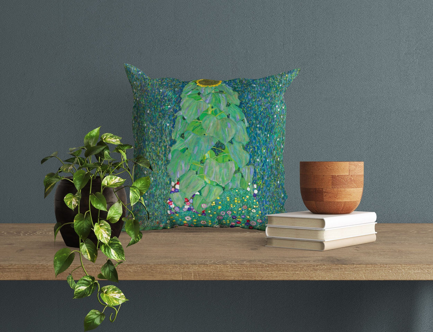 Gustav Klimt Famous Painting Sunflower, Decorative Pillow, Abstract Pillow, Soft Pillow Cases, Green Pillow Cases, Modern Pillow
