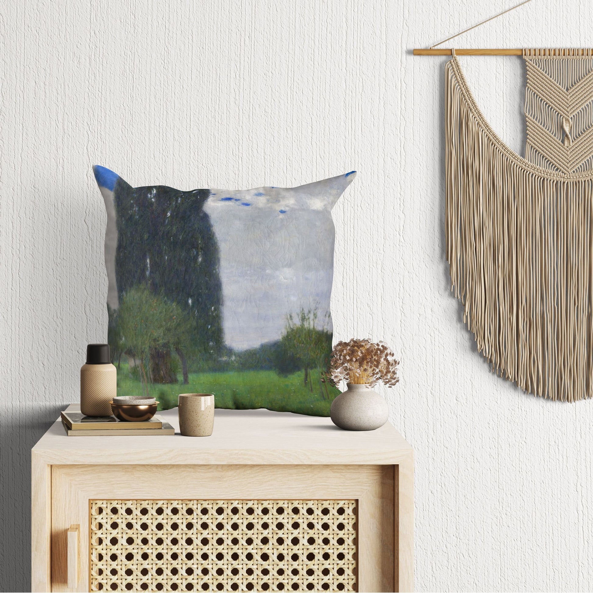 Gustav Klimt Famous Painting The Large Poplar, Tapestry Pillows, Abstract Throw Pillow Cover, Designer Pillow, Green Pillow Cases