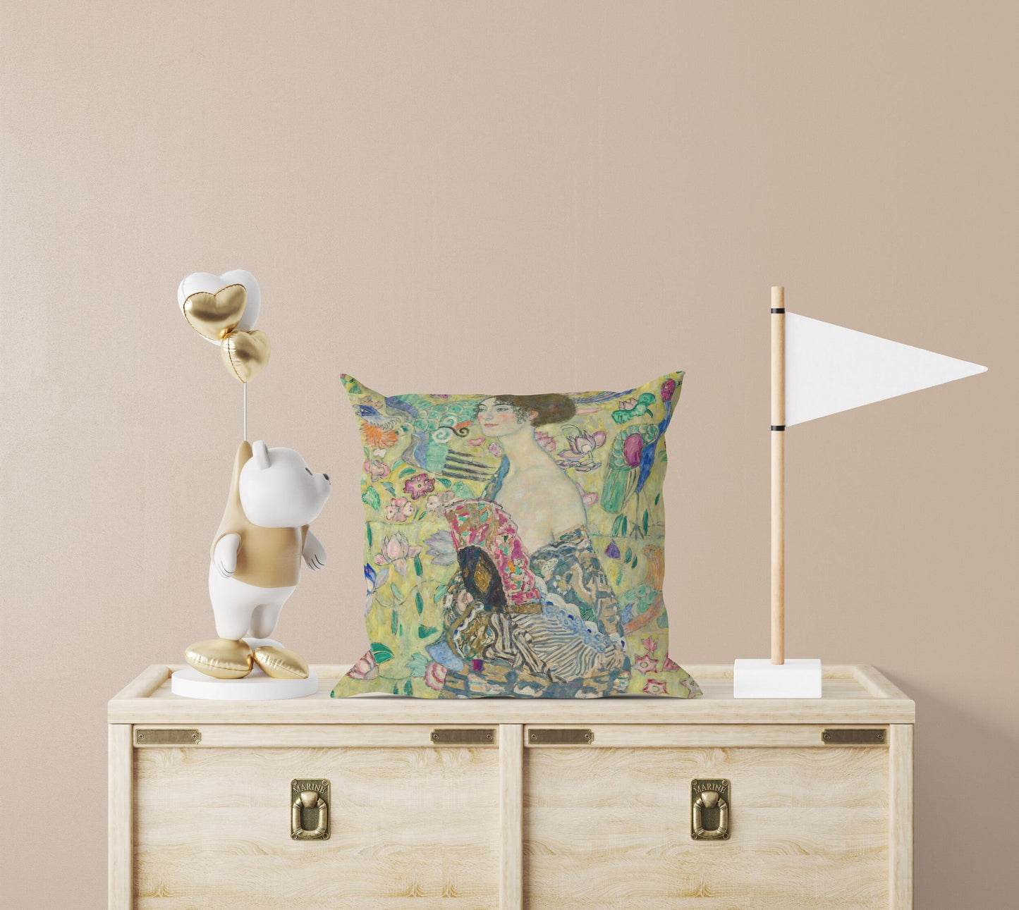 Gustav Klimt Famous Painting Lady With Fan, Tapestry Pillows, Abstract Throw Pillow, Designer Pillow, Green Pillow Cases, Modern Pillow