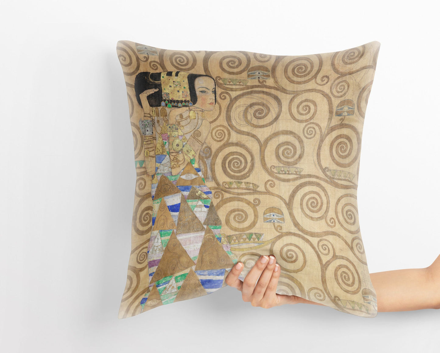 Gustav Klimt Expectation (Dancer) Throw Pillow Cover, Abstract Throw Pillow, Designer Pillow, Gold, Modern Pillow, Square Pillow