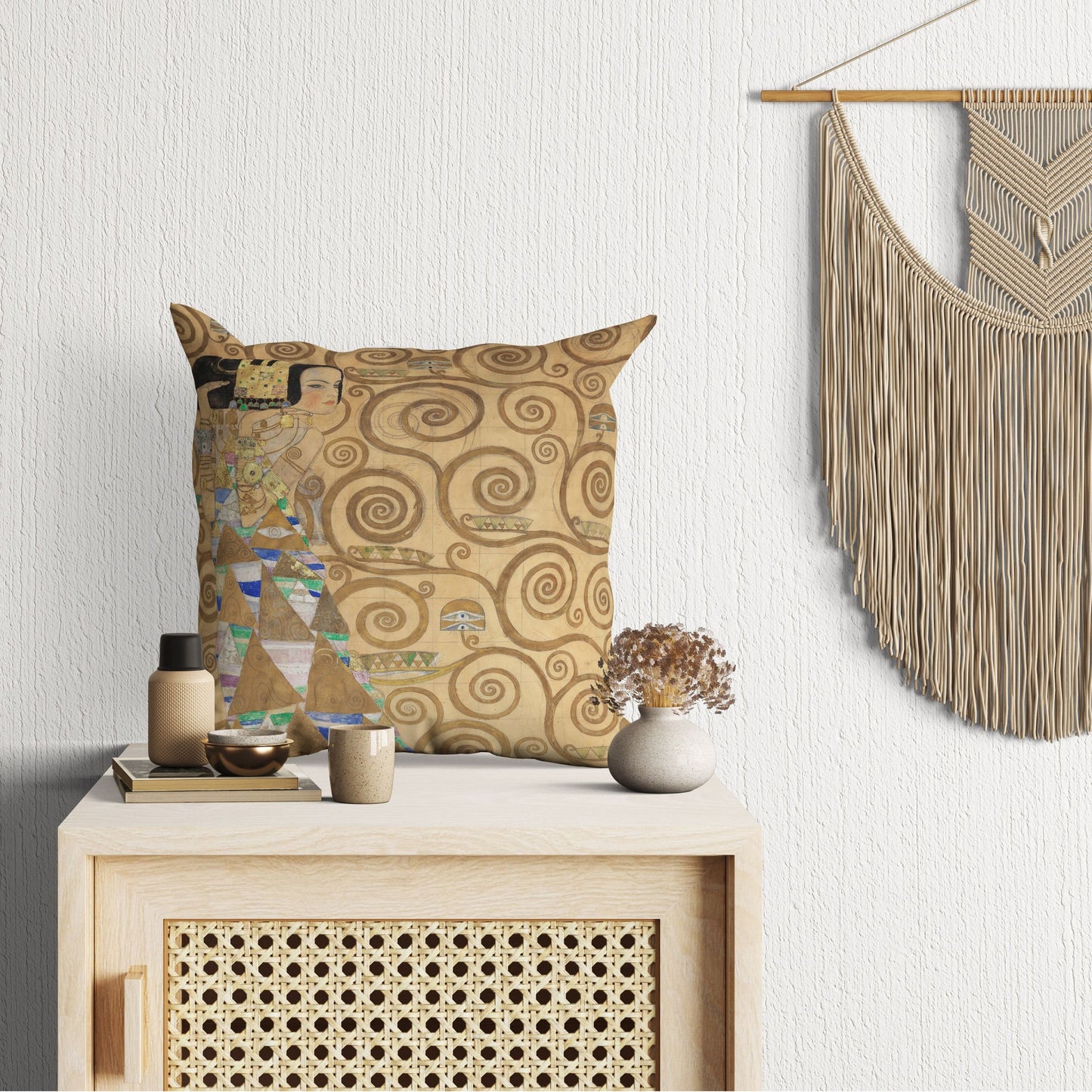 Gustav Klimt Expectation (Dancer) Throw Pillow Cover, Abstract Throw Pillow, Designer Pillow, Gold, Modern Pillow, Square Pillow