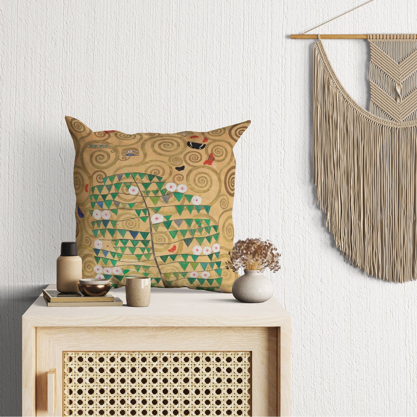 Gustav Klimt Famous Painting Rosebush, Pillow Case, Abstract Pillow, Designer Pillow, Gold, Contemporary Pillow, Large Pillow Cases