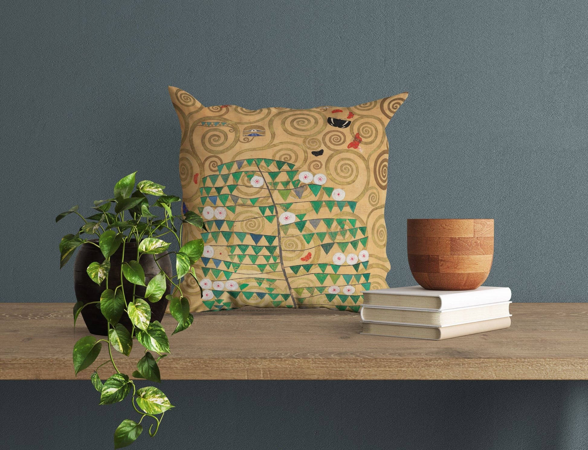 Gustav Klimt Famous Painting Rosebush, Pillow Case, Abstract Pillow, Designer Pillow, Gold, Contemporary Pillow, Large Pillow Cases