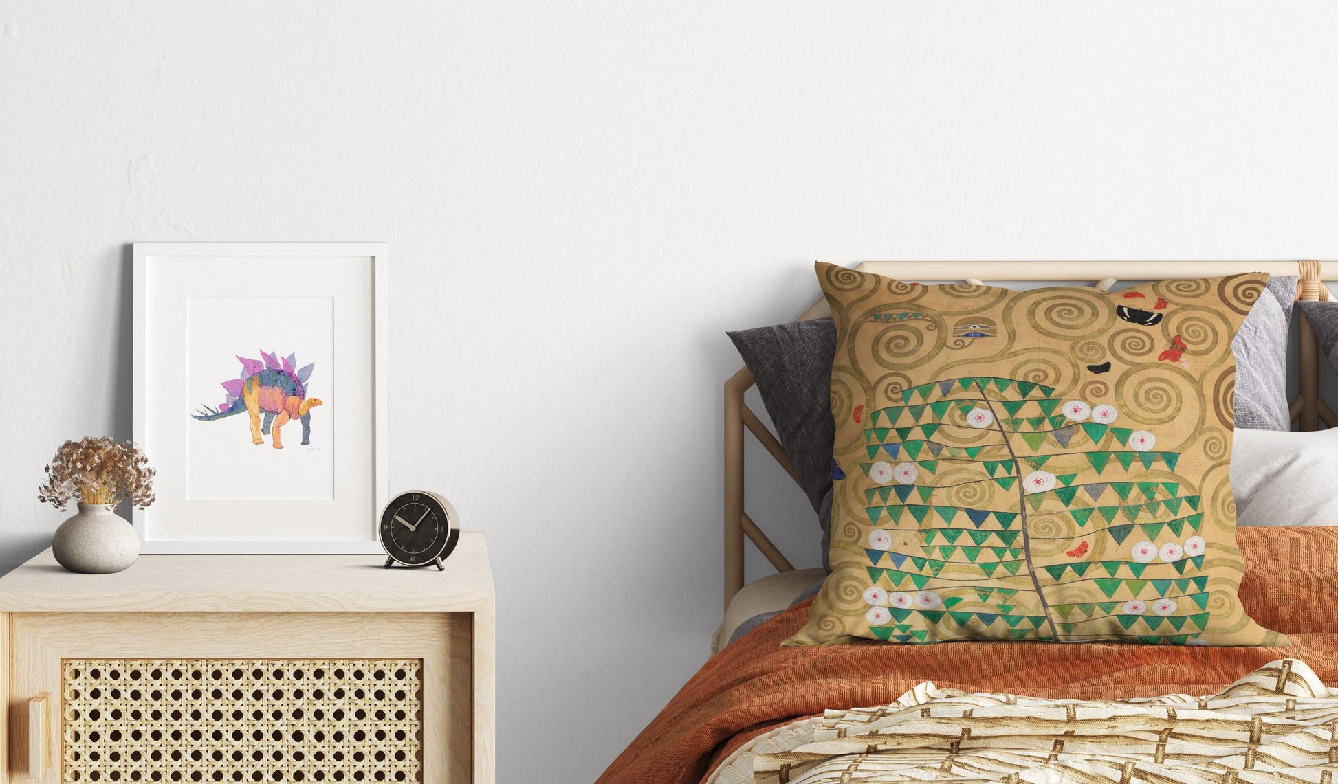 Gustav Klimt Famous Painting Rosebush, Pillow Case, Abstract Pillow, Designer Pillow, Gold, Contemporary Pillow, Large Pillow Cases