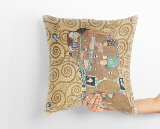 Gustav Klimt Famous Painting Fulfillment (Lovers), Decorative Pillow, Abstract Pillow, Soft Pillow Cases, Gold, Art Nouveau Pillow