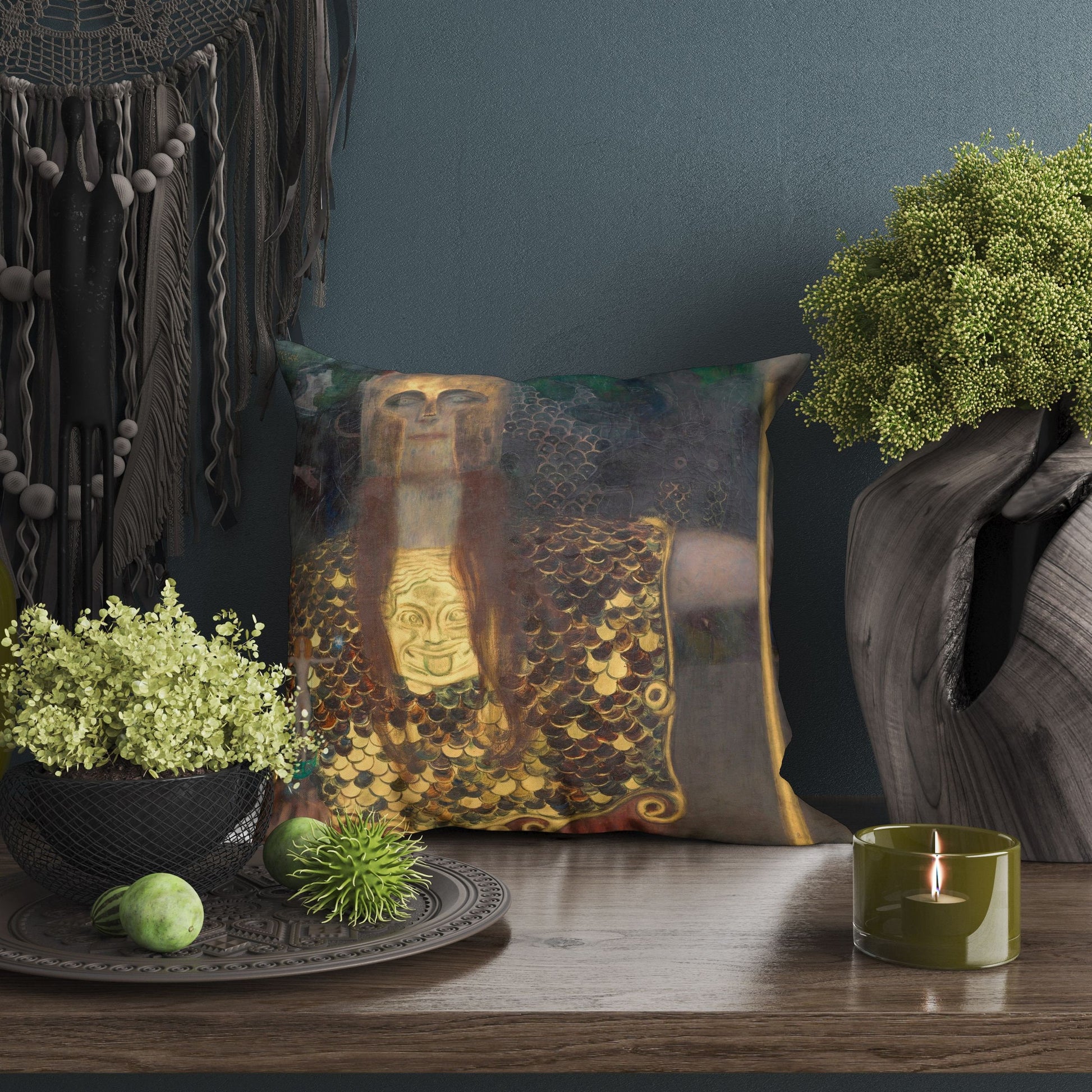 Gustav Klimt Famous Painting Pallas Athene, Decorative Pillow, Abstract Throw Pillow Cover, Art Pillow, Contemporary Pillow, Square Pillow