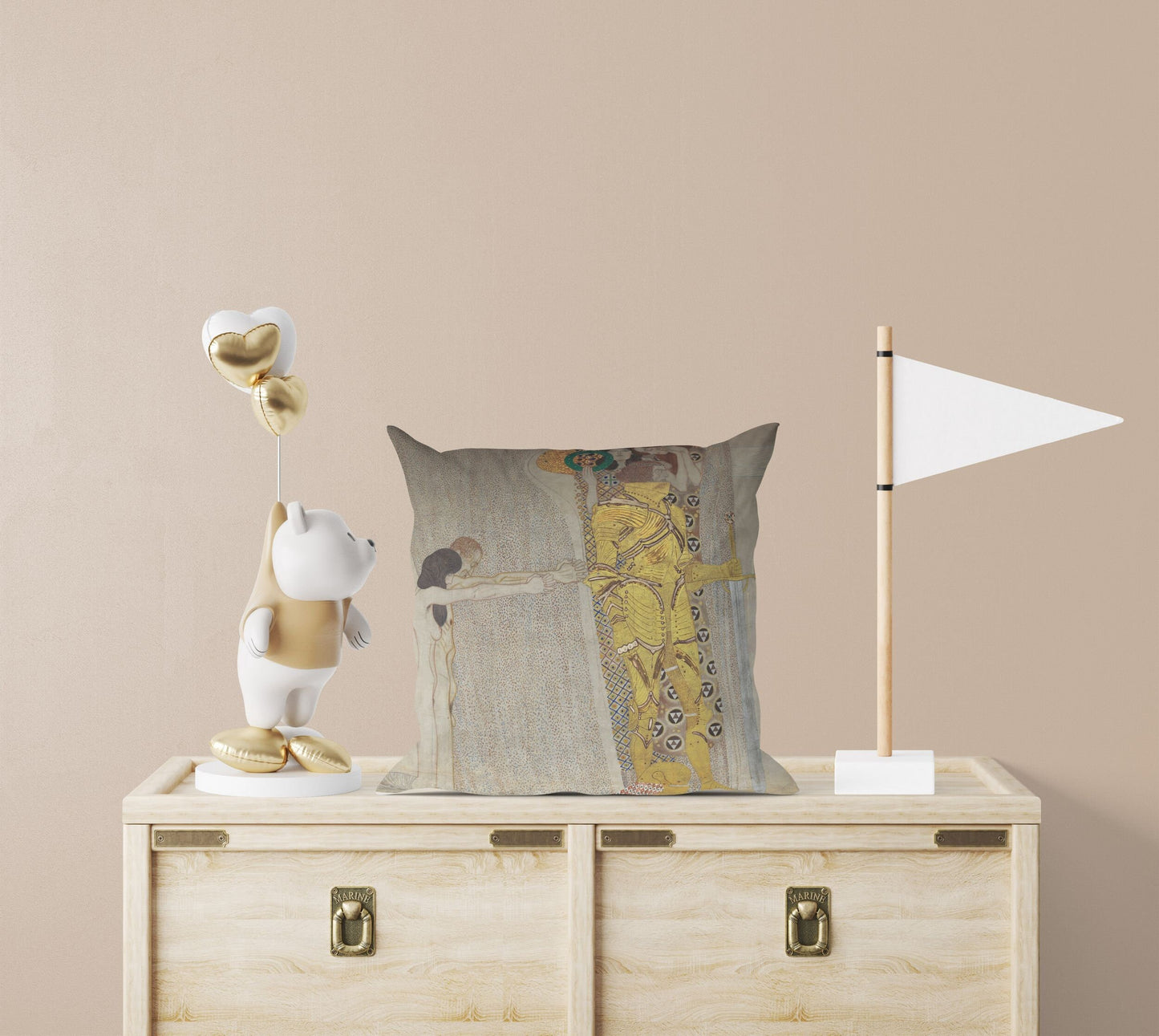 Gustav Klimt Famous Painting The Beethoven Frieze, Decorative Pillow, Abstract Throw Pillow, Designer Pillow, Gold, Contemporary Pillow
