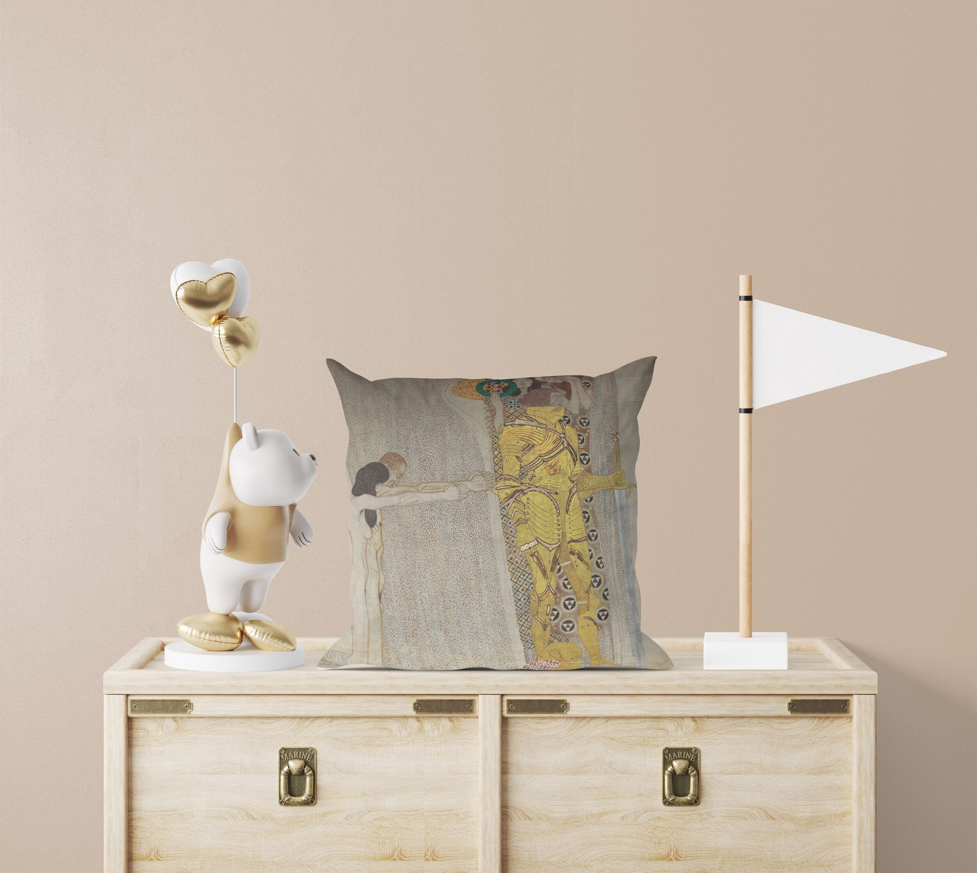 Gustav Klimt Famous Painting The Beethoven Frieze, Decorative Pillow, Abstract Throw Pillow, Designer Pillow, Gold, Contemporary Pillow