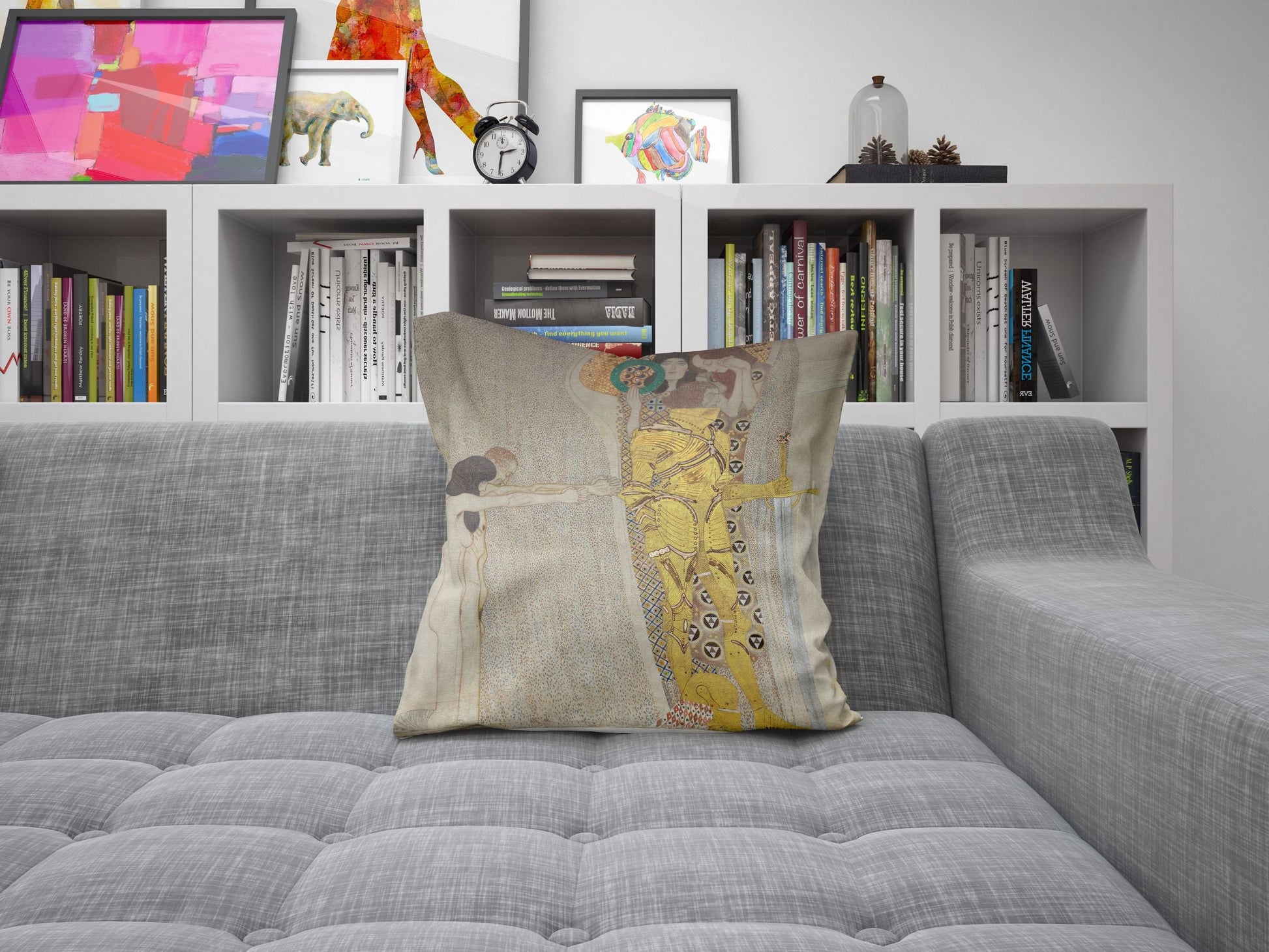 Gustav Klimt Famous Painting The Beethoven Frieze, Decorative Pillow, Abstract Throw Pillow, Designer Pillow, Gold, Contemporary Pillow