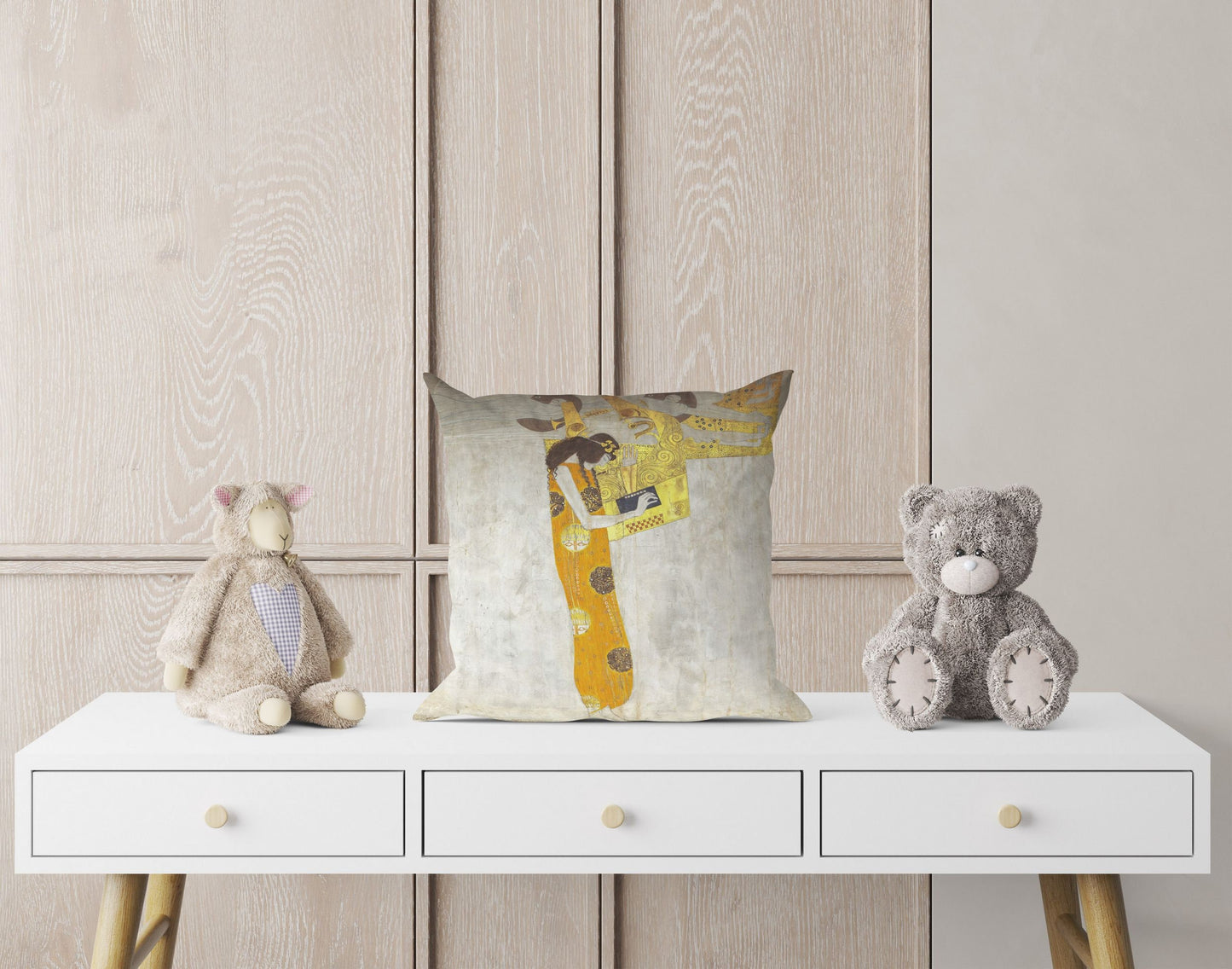 Gustav Klimt Famous Painting The Beethoven Frieze, Tapestry Pillows, Abstract Pillow, Art Pillow, Gold, Modern Pillow, Square Pillow