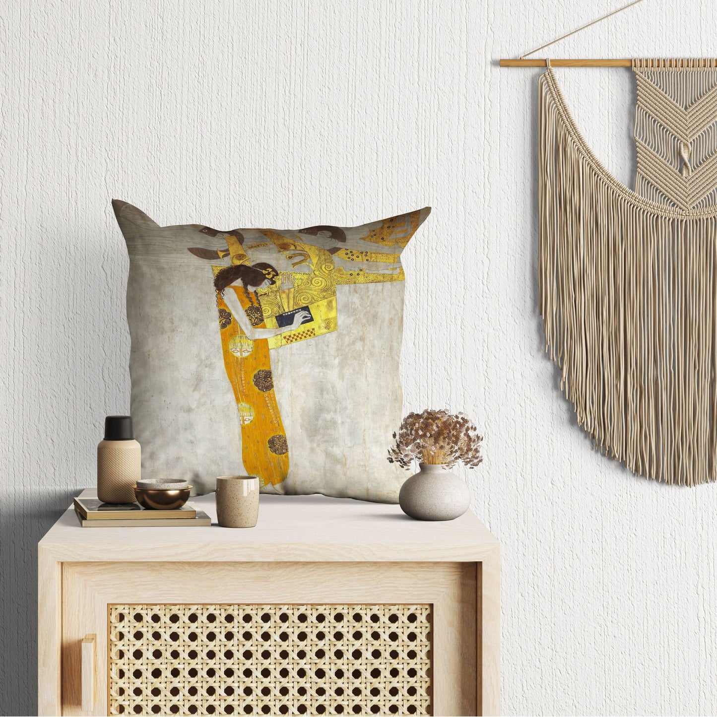 Gustav Klimt Famous Painting The Beethoven Frieze, Tapestry Pillows, Abstract Pillow, Art Pillow, Gold, Modern Pillow, Square Pillow