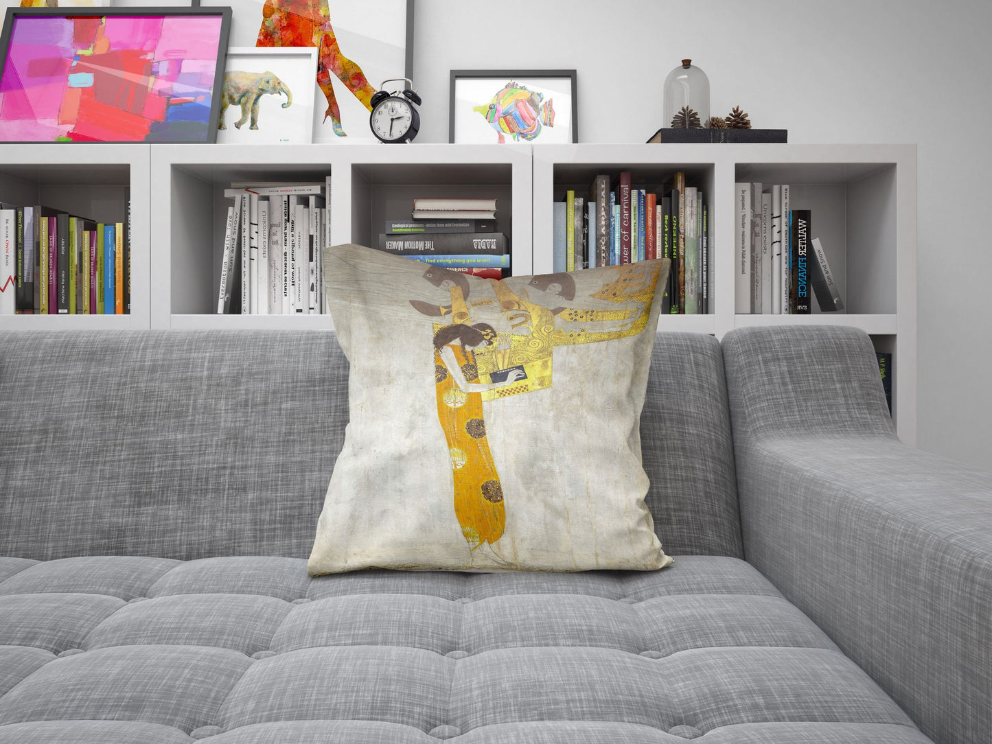 Gustav Klimt Famous Painting The Beethoven Frieze, Tapestry Pillows, Abstract Pillow, Art Pillow, Gold, Modern Pillow, Square Pillow