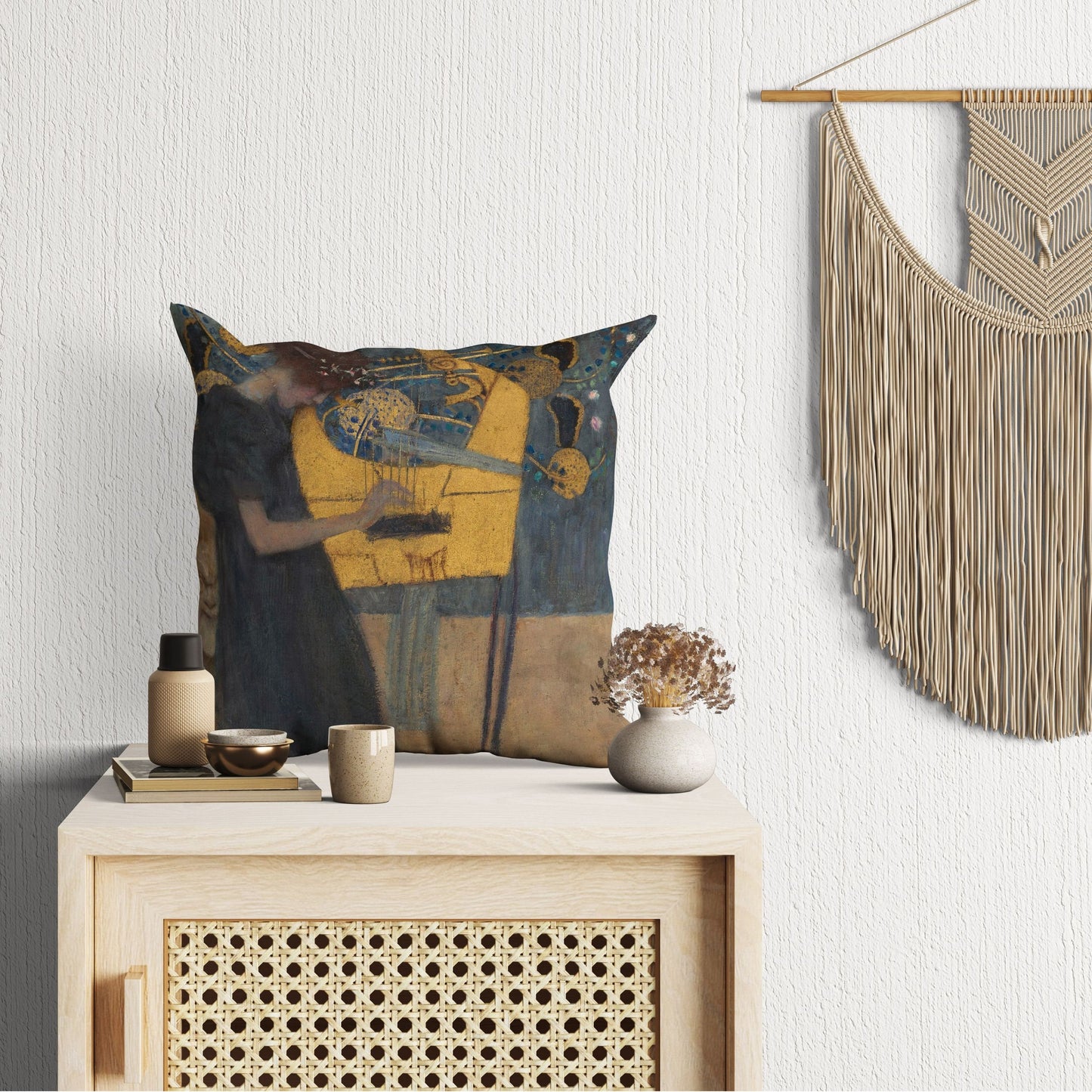 Gustav Klimt Famous Painting Music, Throw Pillow Cover, Abstract Pillow, Artist Pillow, Gold, Contemporary Pillow, Square Pillow