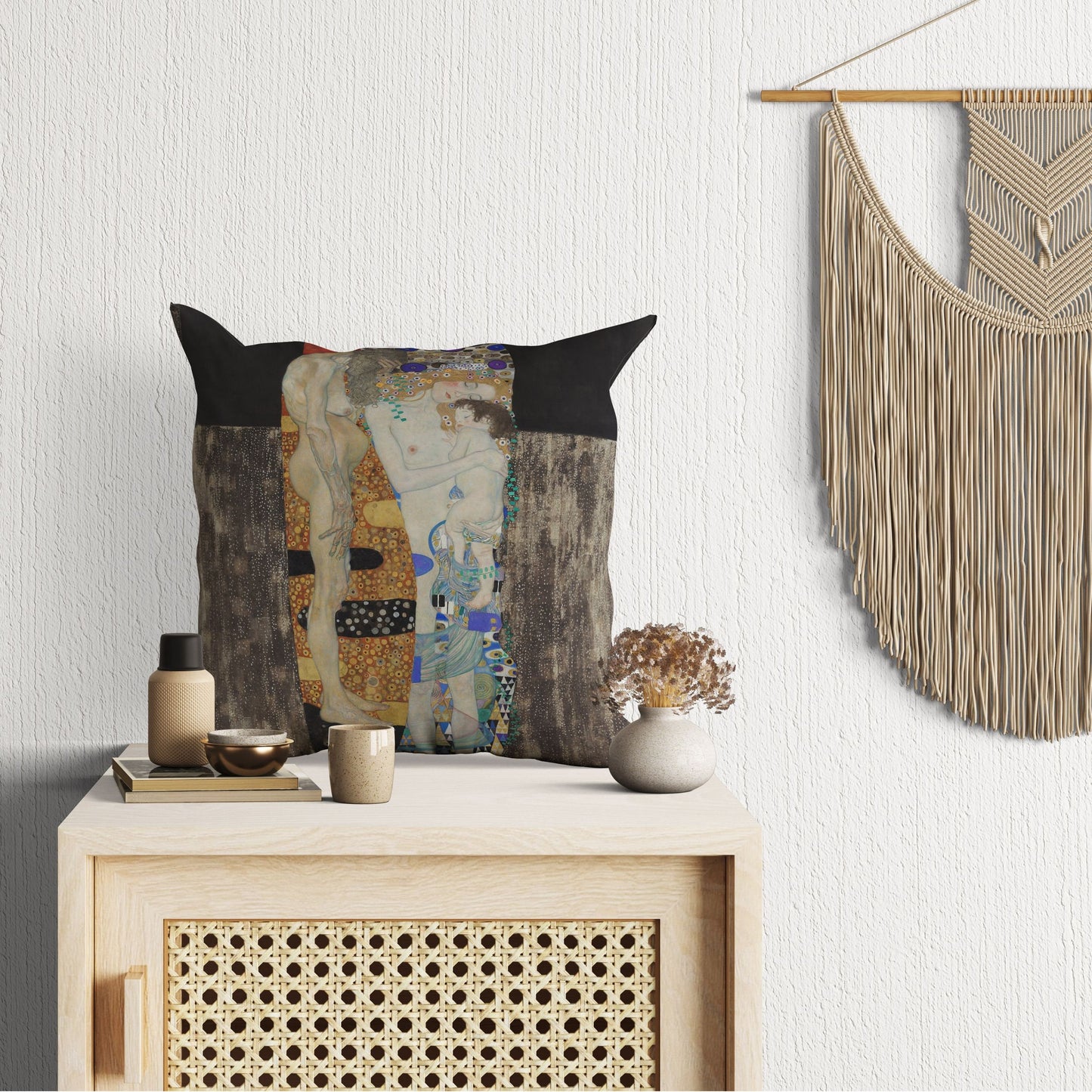 Gustav Klimt Famous Painting The Three Ages Of Woman, Throw Pillow, Abstract Throw Pillow, Artist Pillow, Gold, Art Nouveau Pillow