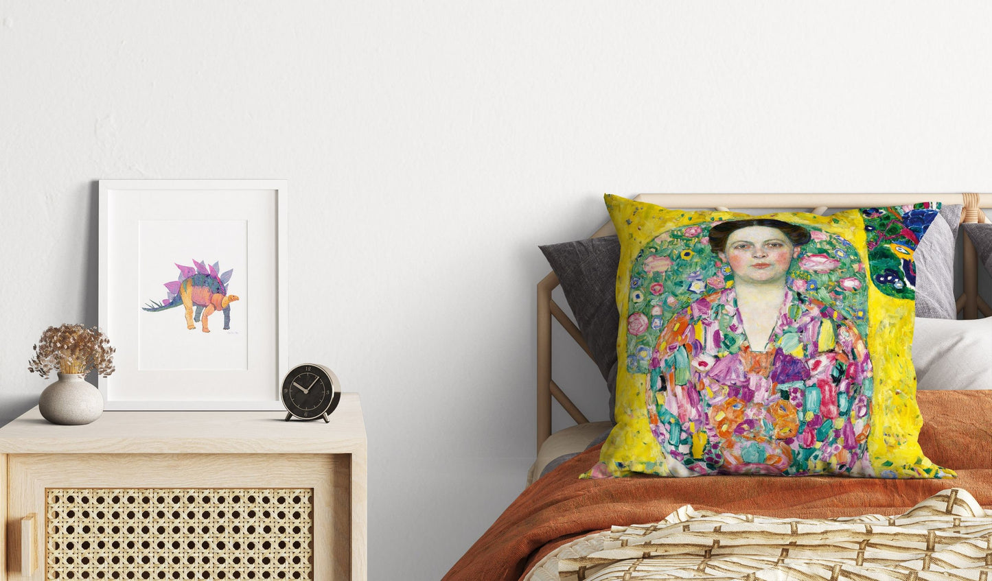 Gustav Klimt Famous Painting Portrait Of Eugenia Primavesi, Tapestry Pillows, Abstract Pillow, Artist Pillow, Colorful Pillow Case