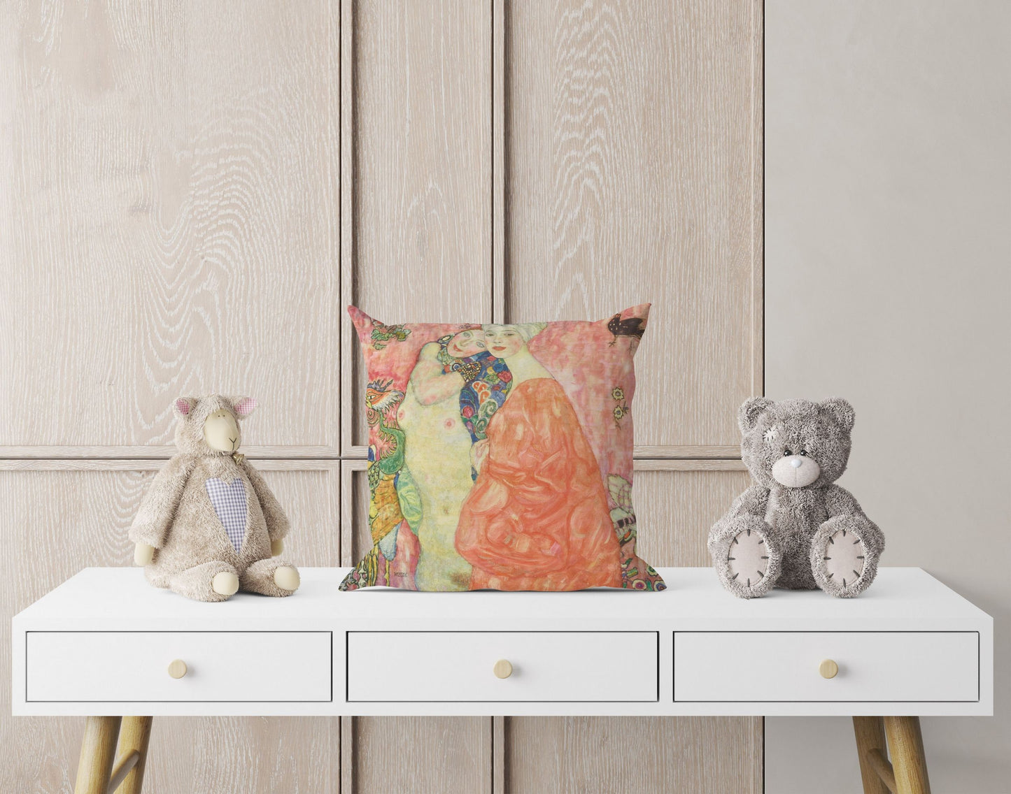 Gustave Klimt The Friends Abstract Throw Pillow Cover, Soft Pillow Cases, Colorful Pillow Case, Art Nouveau Pillow, Square Pillow