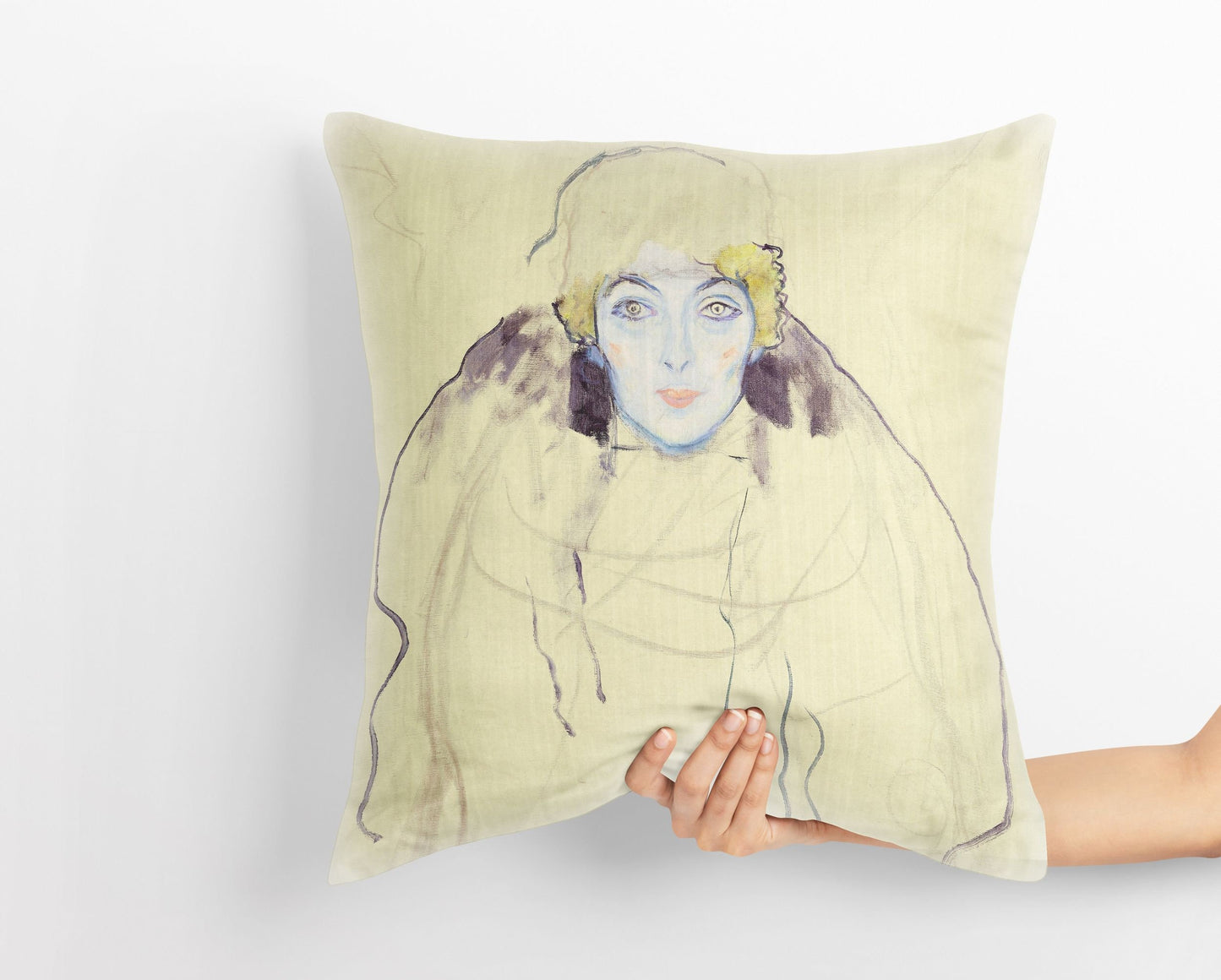 Gustave Klimt Woman'S Head, Throw Pillow, Abstract Pillow, Designer Pillow, Bright Yellow Pillow, Art Nouveau Pillow, Large Pillow Cases