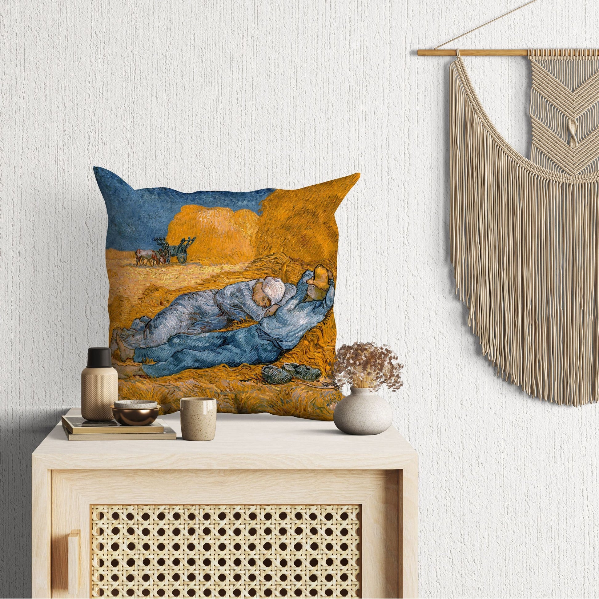 Vincent Van Gogh Noon Rest From Work Famous Art Throw Pillow Cover, Abstract Pillow, Art Pillow, Square Pillow, Playroom Decor, Sofa Pillows