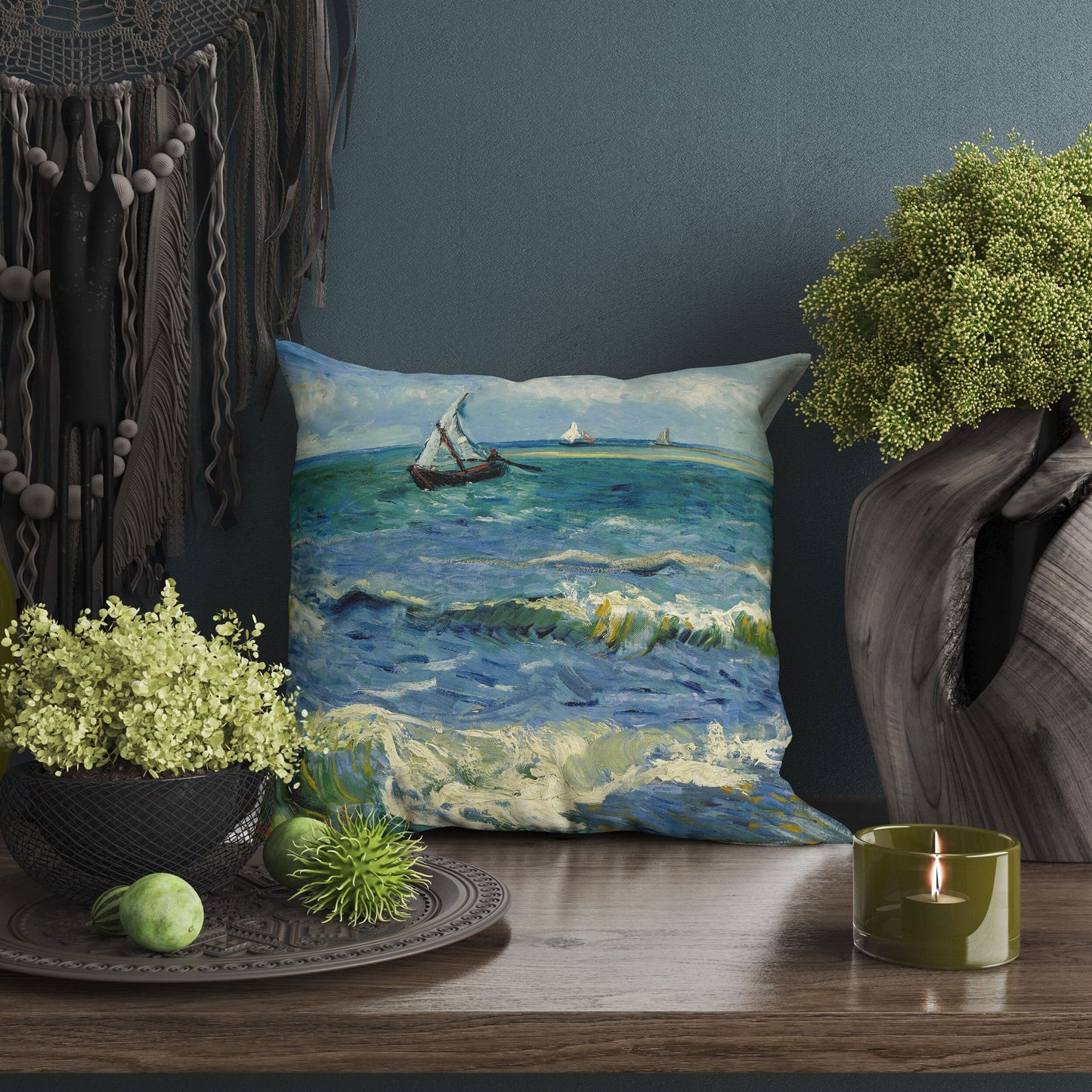 Vincent Van Gogh Seascape Near Les Saintes-Maries-De-La-Mer Famous Painting, Throw Pillow Cover, Abstract Throw Pillow Cover, Artist Pillow