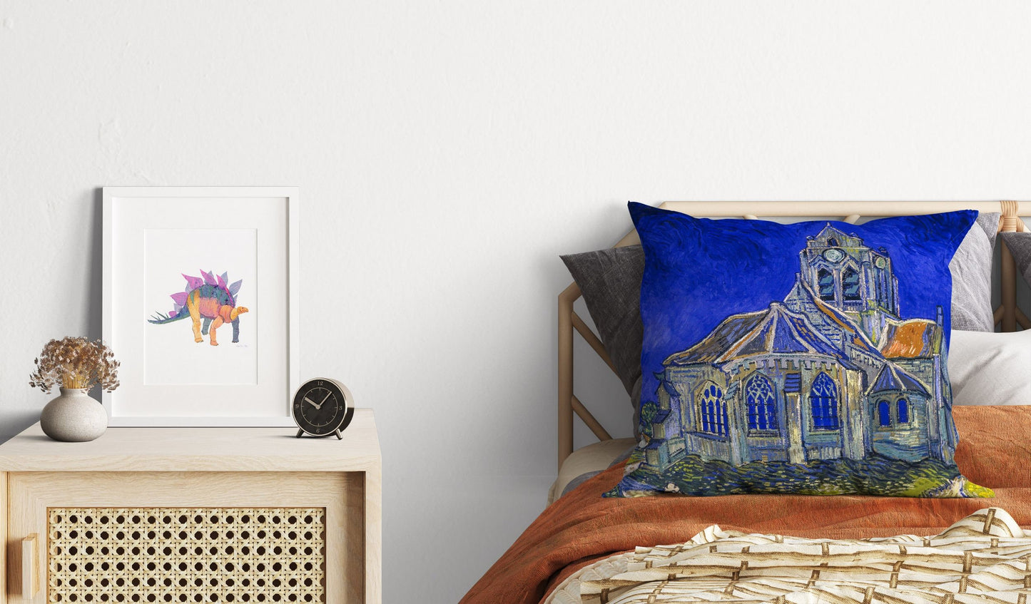 Vincent Van Gogh Famous Painting The Church In Auvers-Sur-Oise, Tapestry Pillows, Abstract Pillow, Playroom Decor, Indoor Pillow Cases