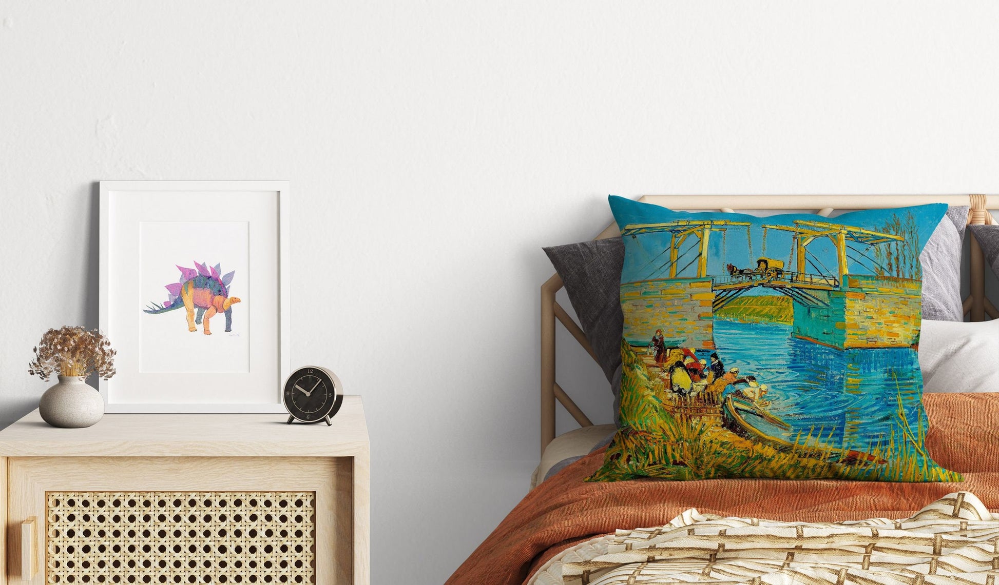 Vincent Van Gogh Famous Art The Langlois Bridge At Arles With Women Washing, Decorative Pillow, Abstract Throw Pillow, Art Pillow