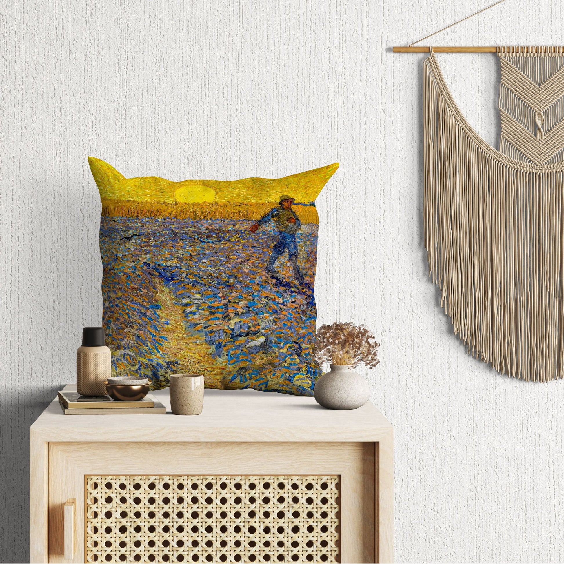 Vincent Van Gogh Famous Art The Sower, Throw Pillow, Abstract Pillow, Art Pillow, Bright Yellow Pillow, 22X22 Pillow Cover