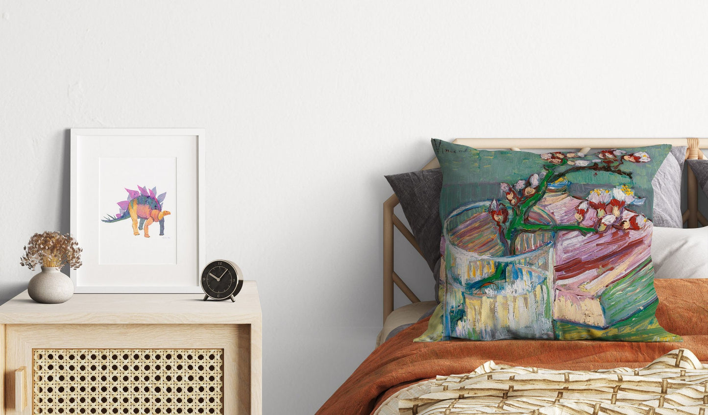 Vincent Van Gogh Famous Art Blossoming Almond Branch In A Glass With A Book, Throw Pillow, Designer Pillow,22X22 Pillow Cover