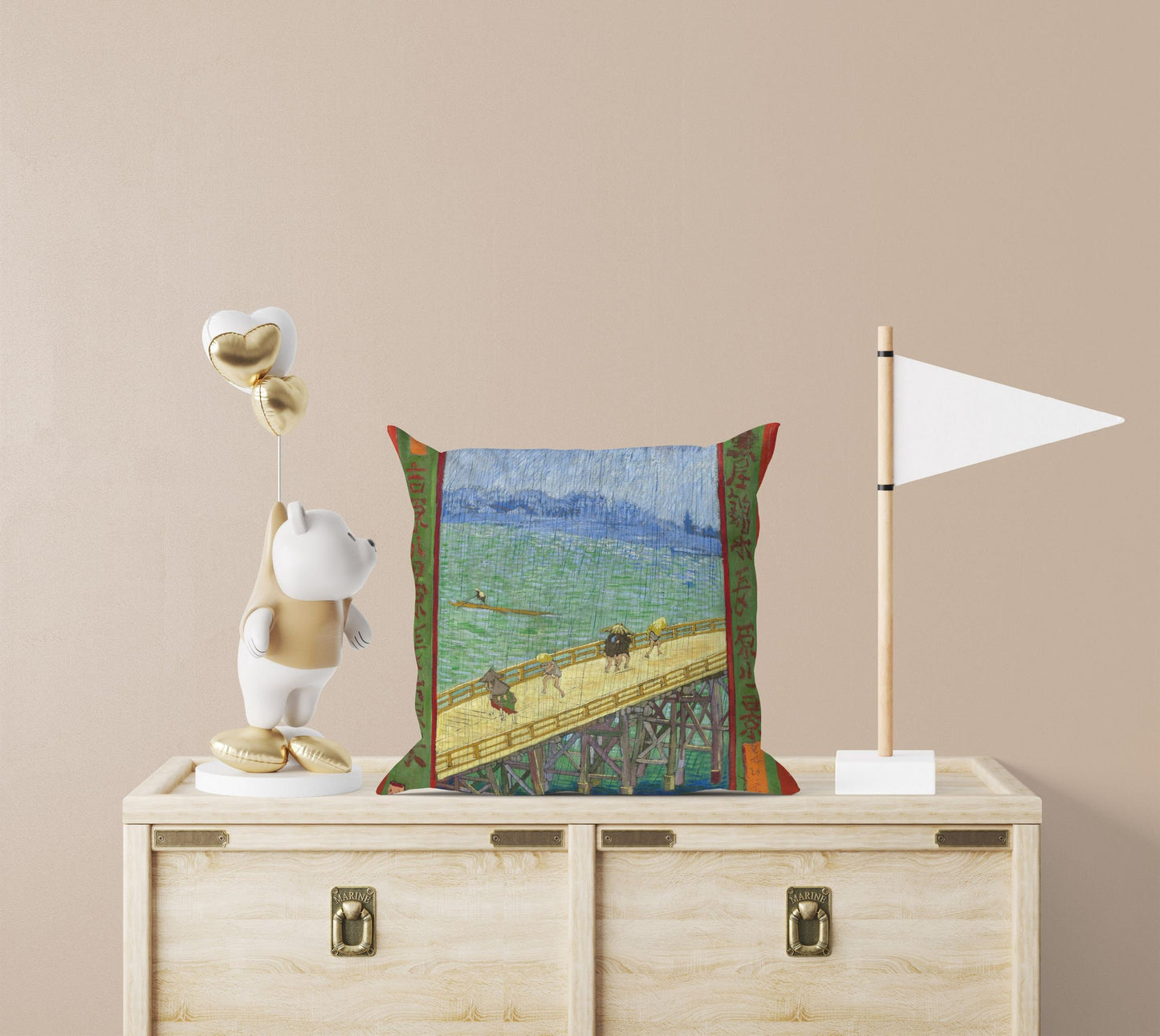Vincent Van Gogh Famous Art Bridge In The Rain (After Hiroshige), Toss Pillow, Throw Pillow, Artist Pillow, Blue Pillow, Contemporary Pillow